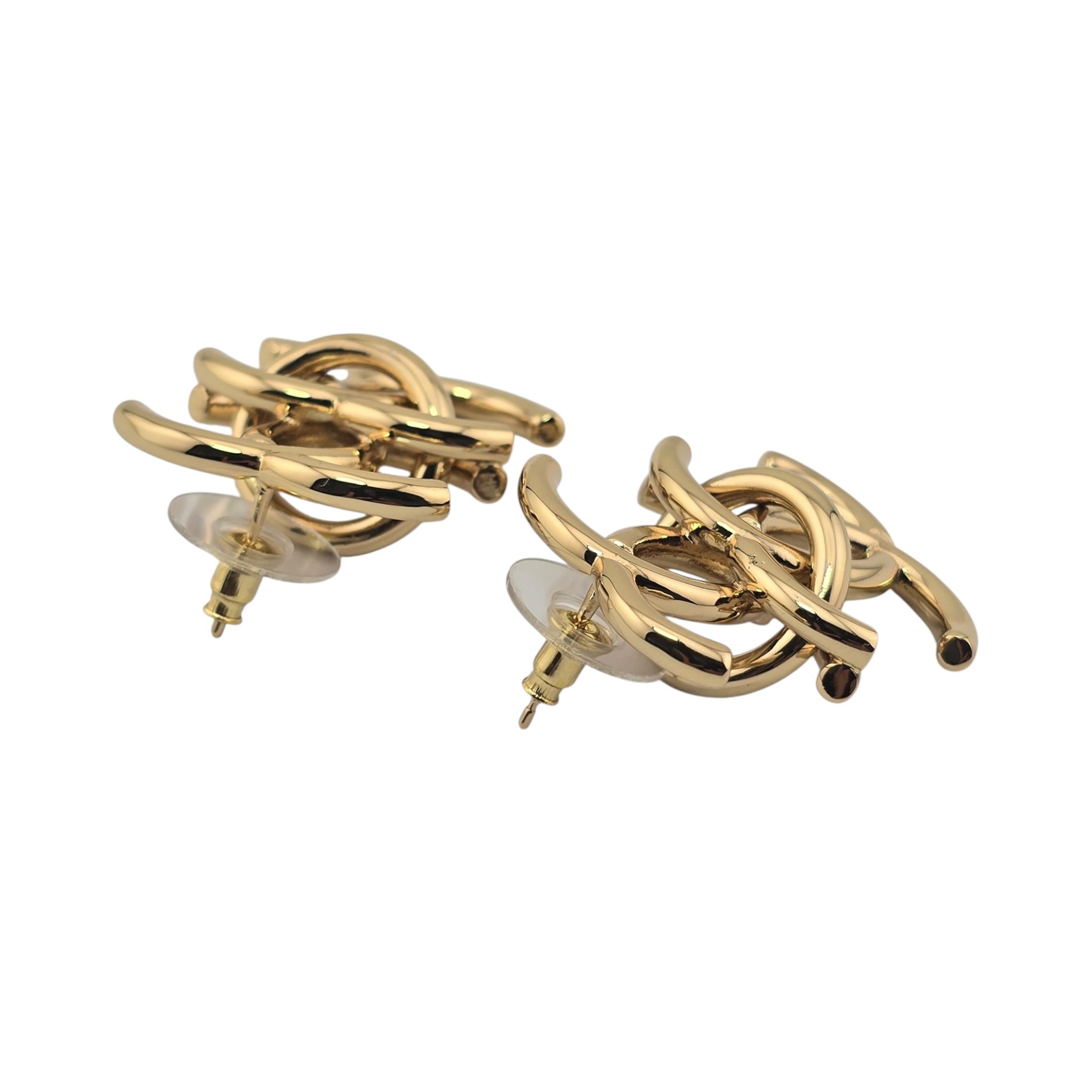 Chanel CC Double Interlock Gold Earrings 2026 CHANEL