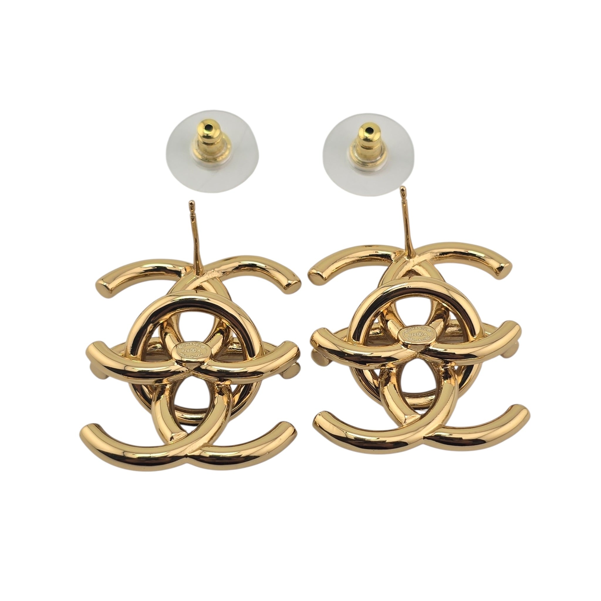 Chanel CC Double Interlock Gold Earrings 2026 CHANEL