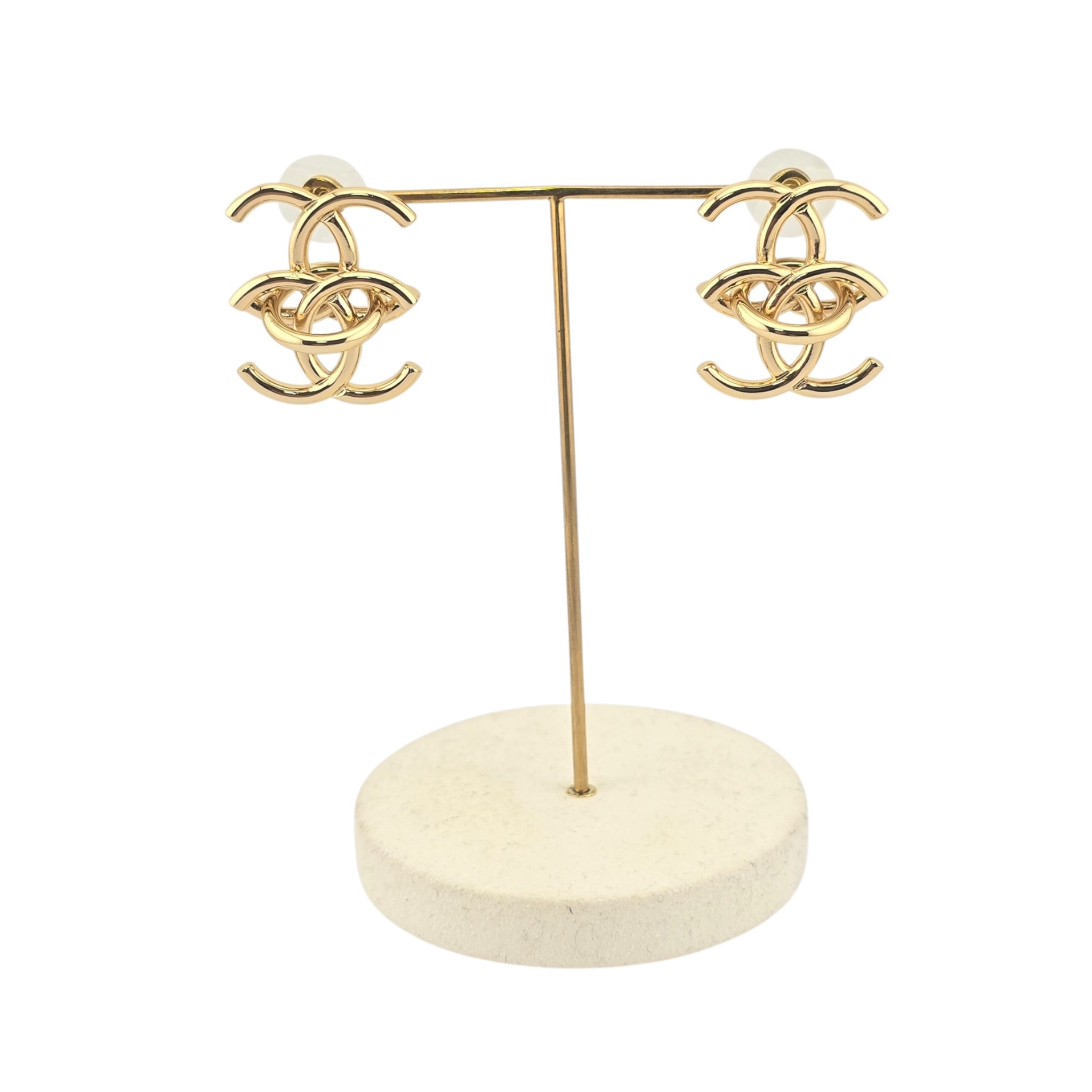 Chanel CC Double Interlock Gold Earrings 2026 CHANEL