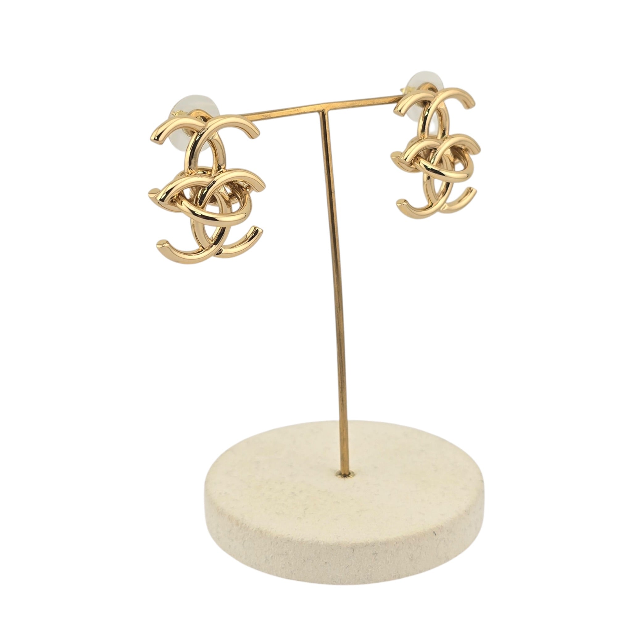 Chanel CC Double Interlock Gold Earrings 2026 CHANEL