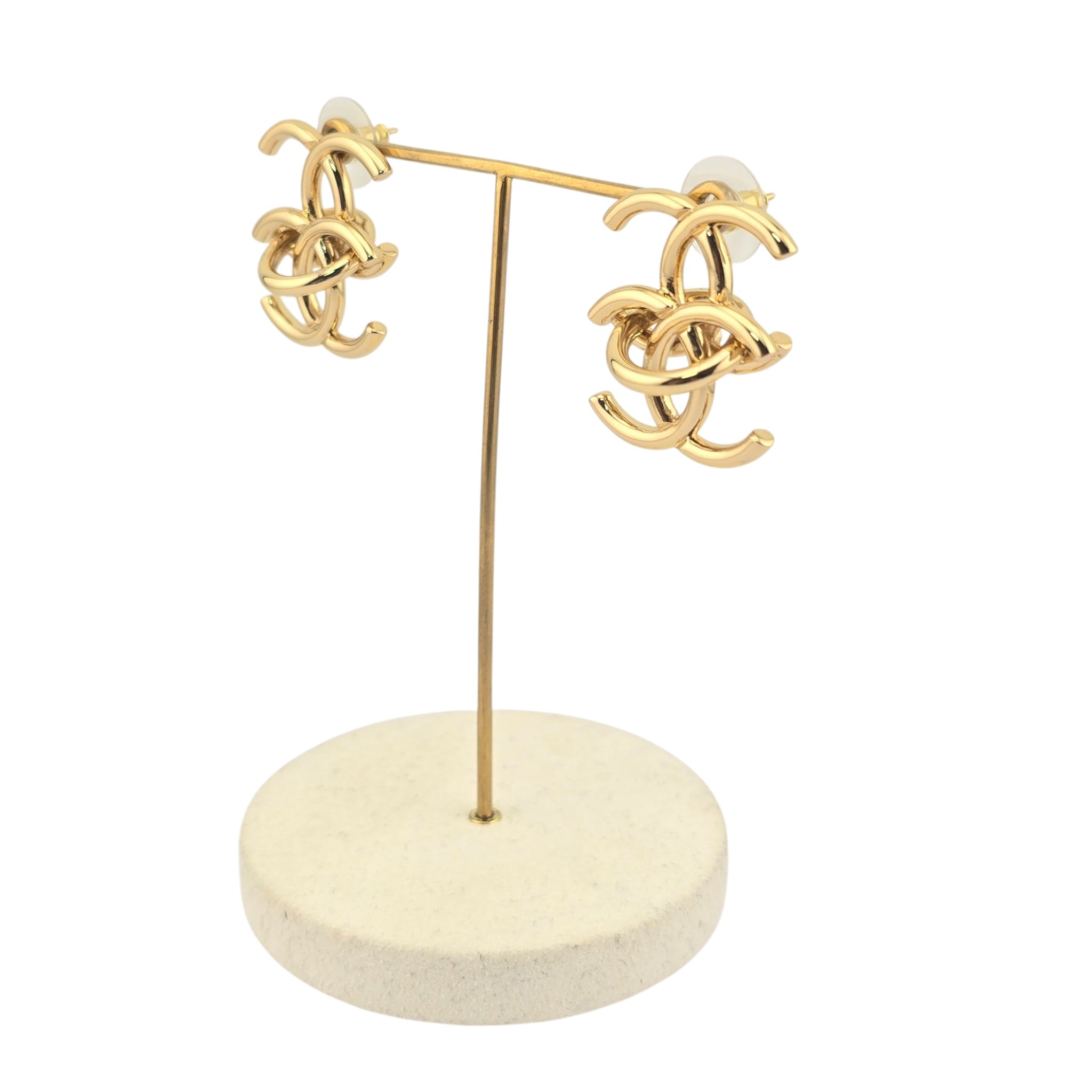 Chanel CC Double Interlock Gold Earrings 2026 CHANEL