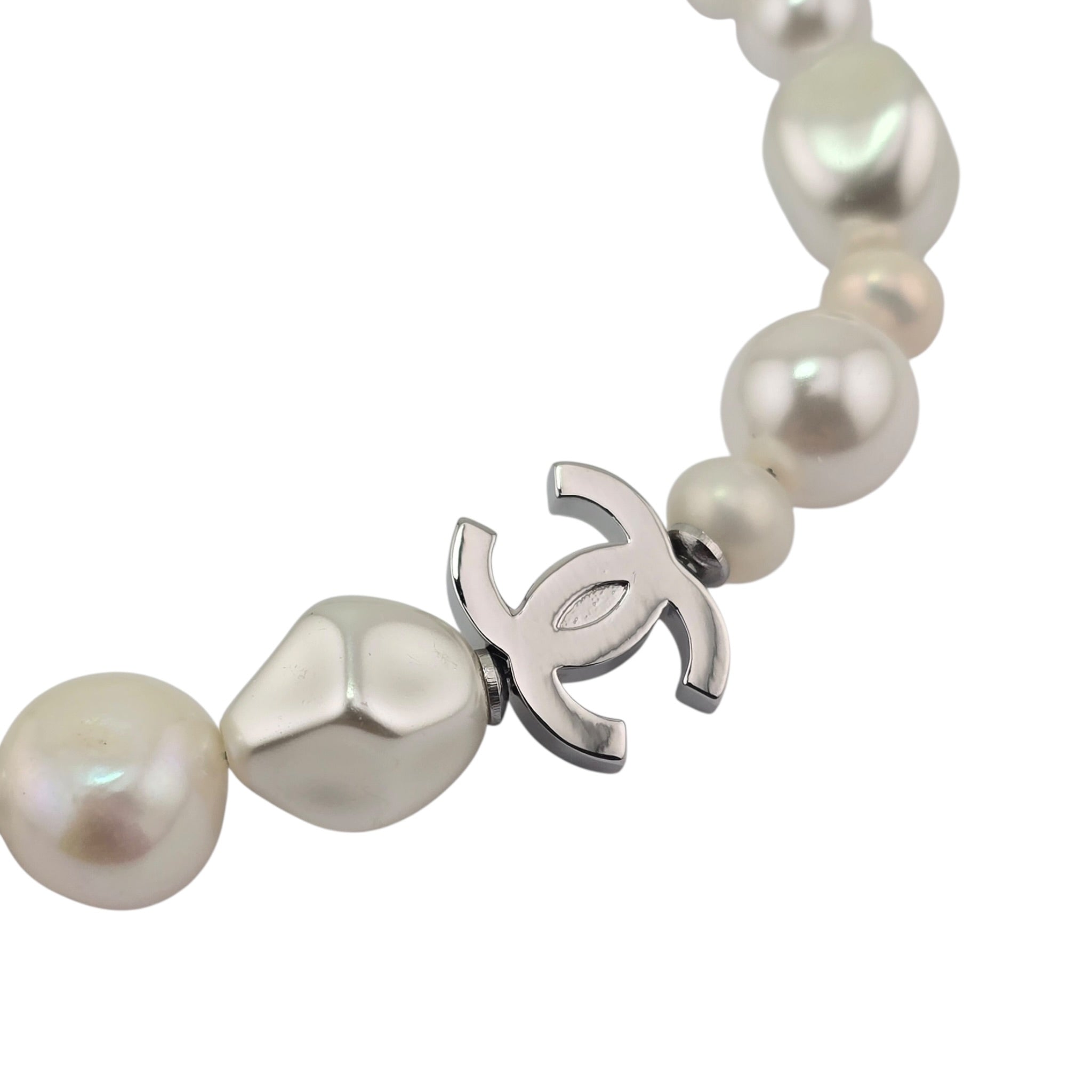 Chanel CC Faux Pearl Silver Bracelet 2026 CHANEL