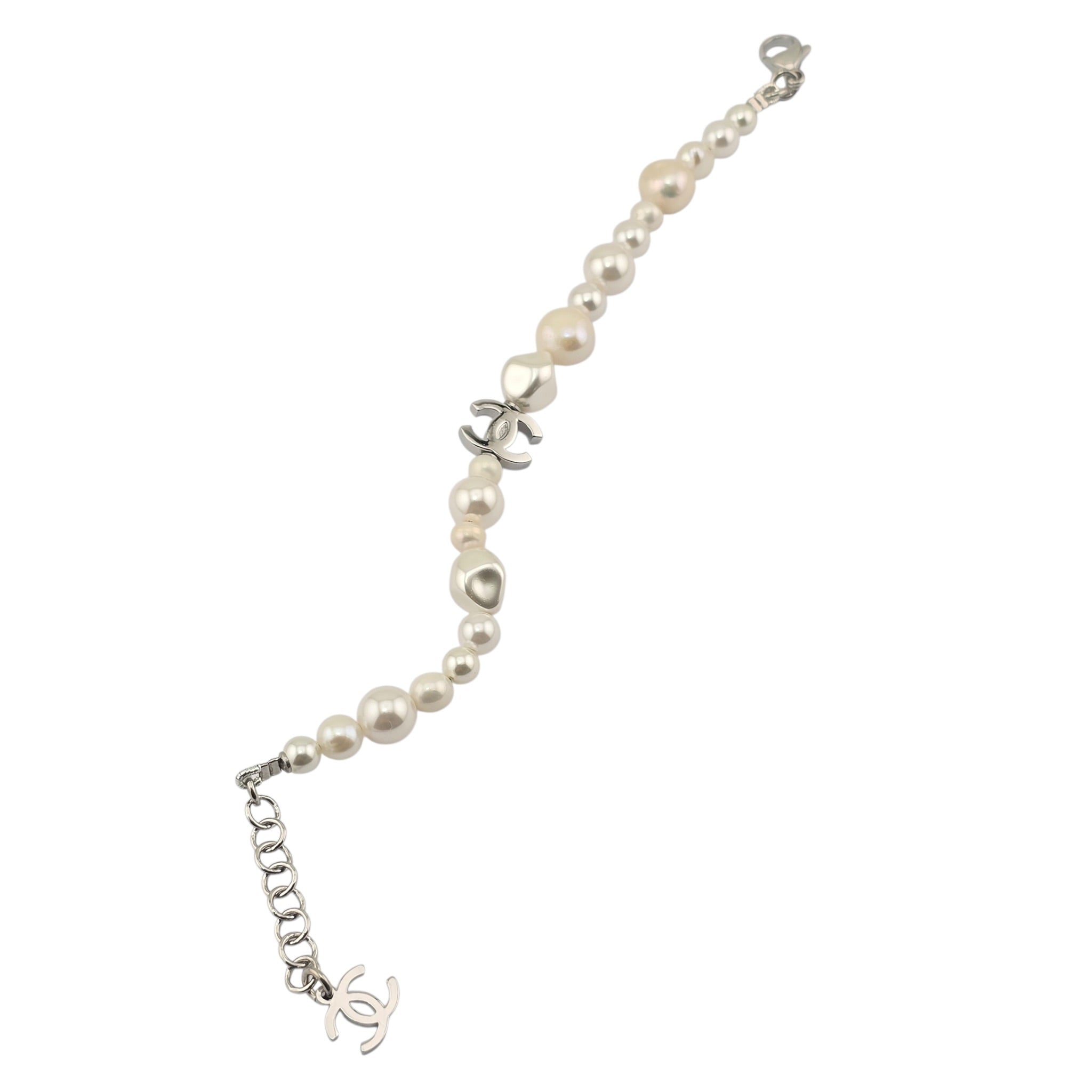 Chanel CC Faux Pearl Silver Bracelet 2026 CHANEL
