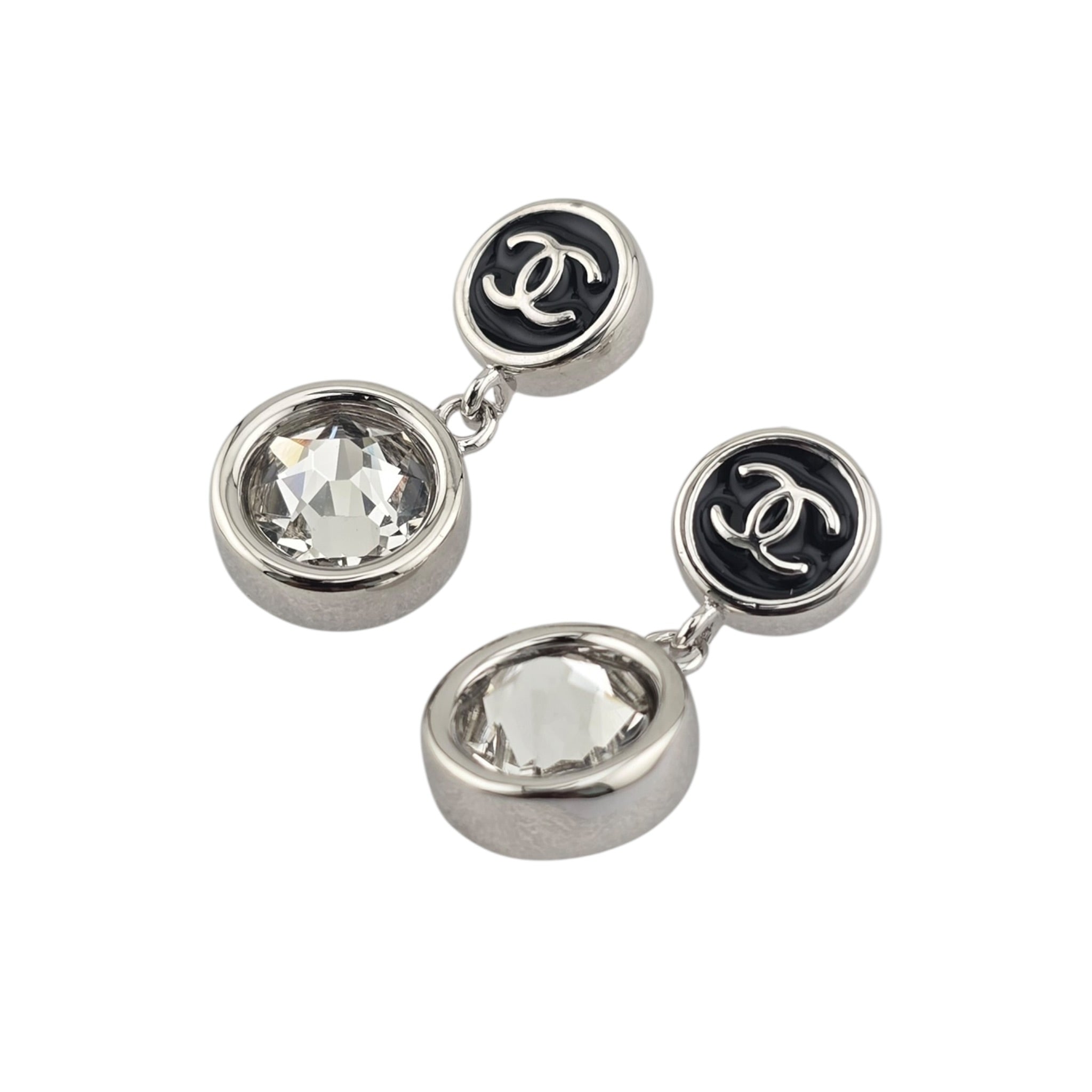 Chanel CC Round Black Drop Silver Earrings 2026 CHANEL