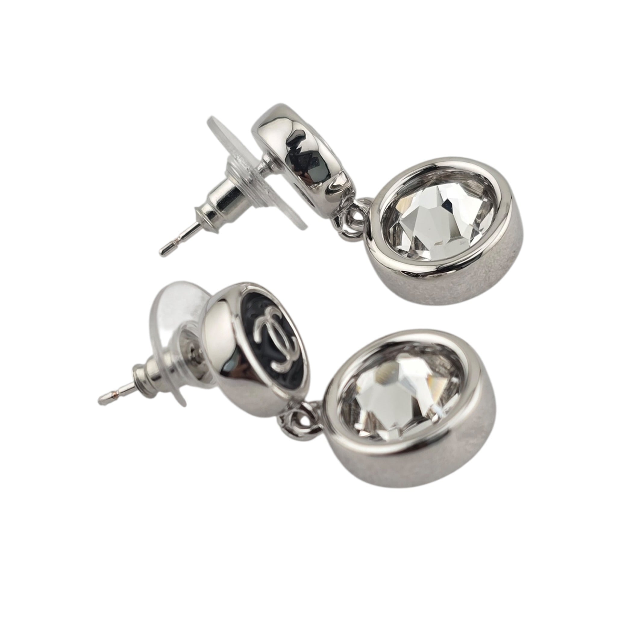 Chanel CC Round Black Drop Silver Earrings 2026 CHANEL