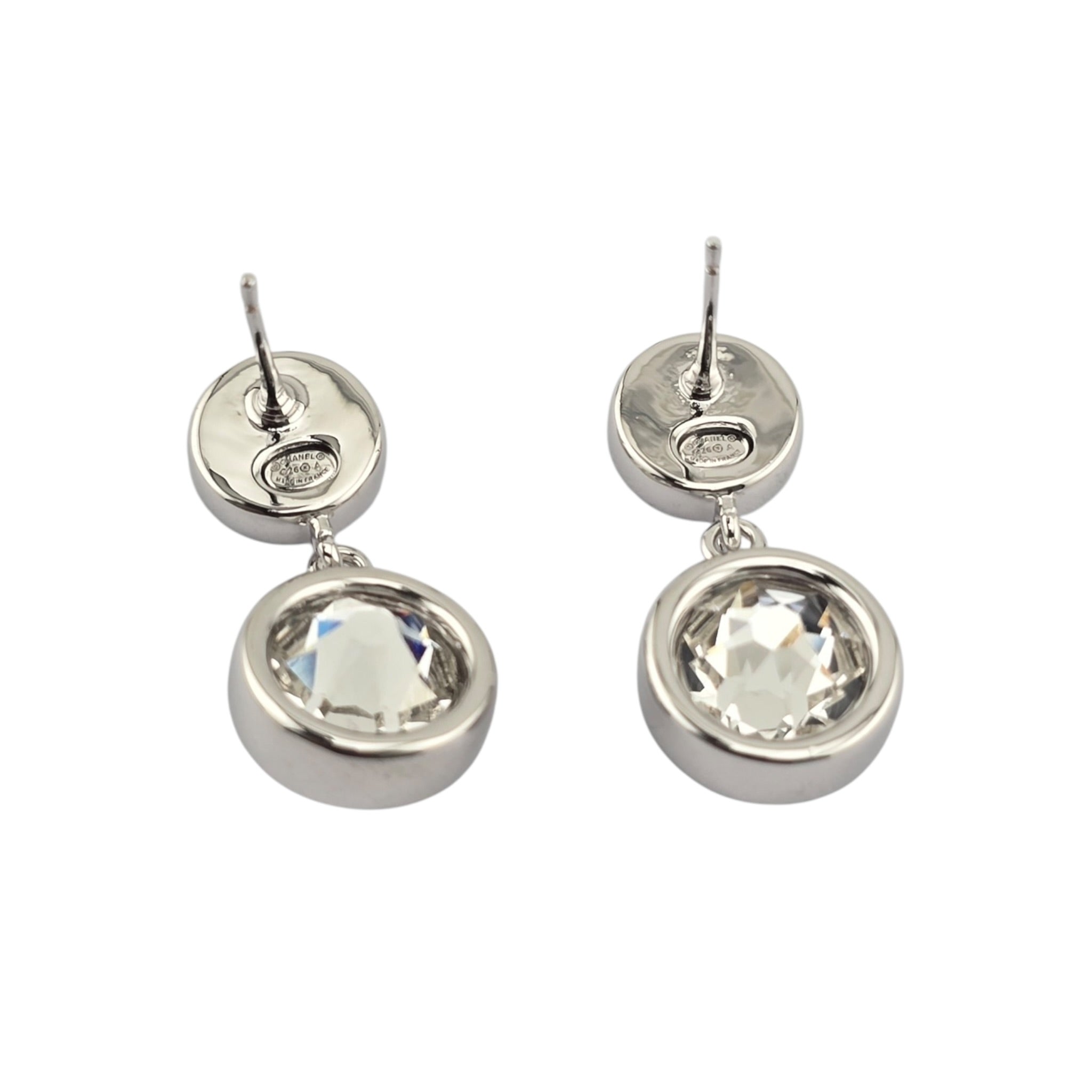 Chanel CC Round Black Drop Silver Earrings 2026 CHANEL