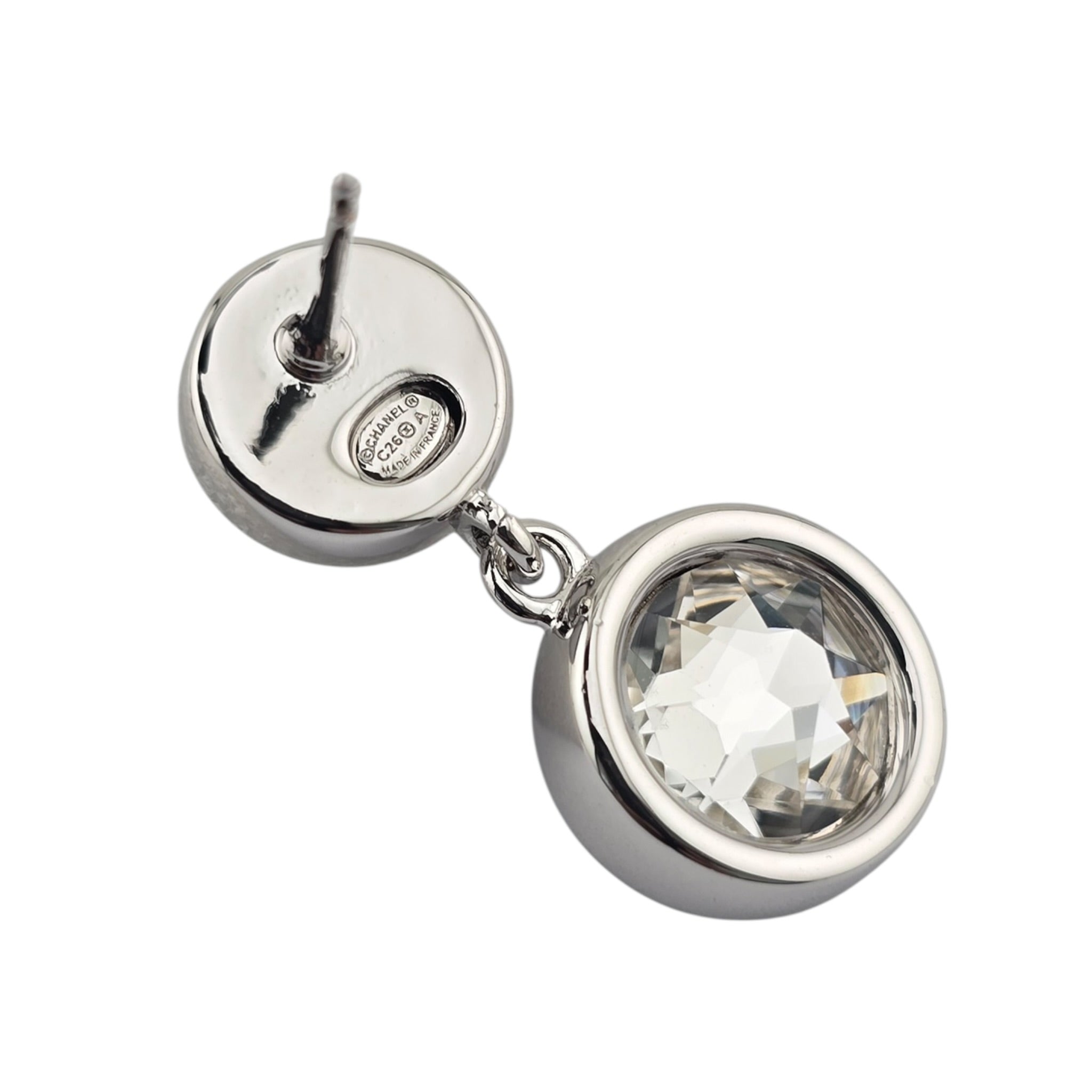 Chanel CC Round Black Drop Silver Earrings 2026 CHANEL