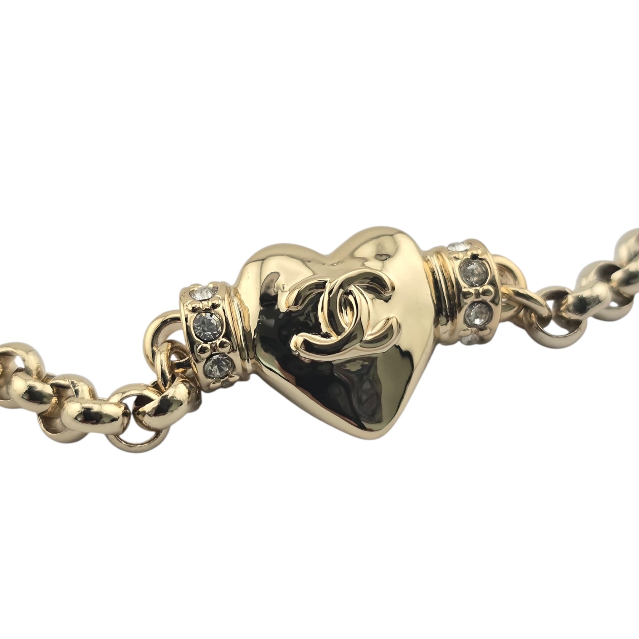 Chanel CC Gold Heart Crystal Pearl Necklace 2024 CHANEL