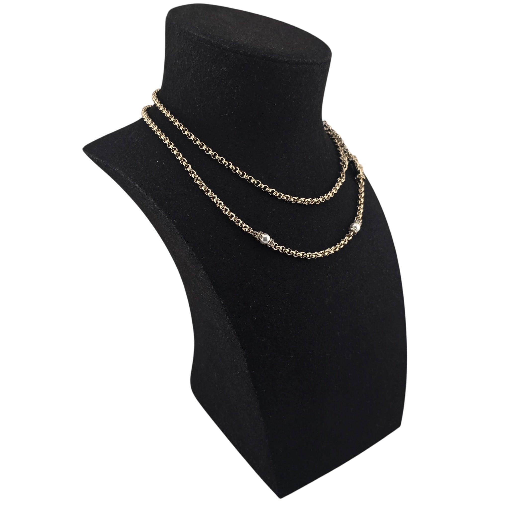 Chanel CC Gold Heart Crystal Pearl Necklace 2024 CHANEL