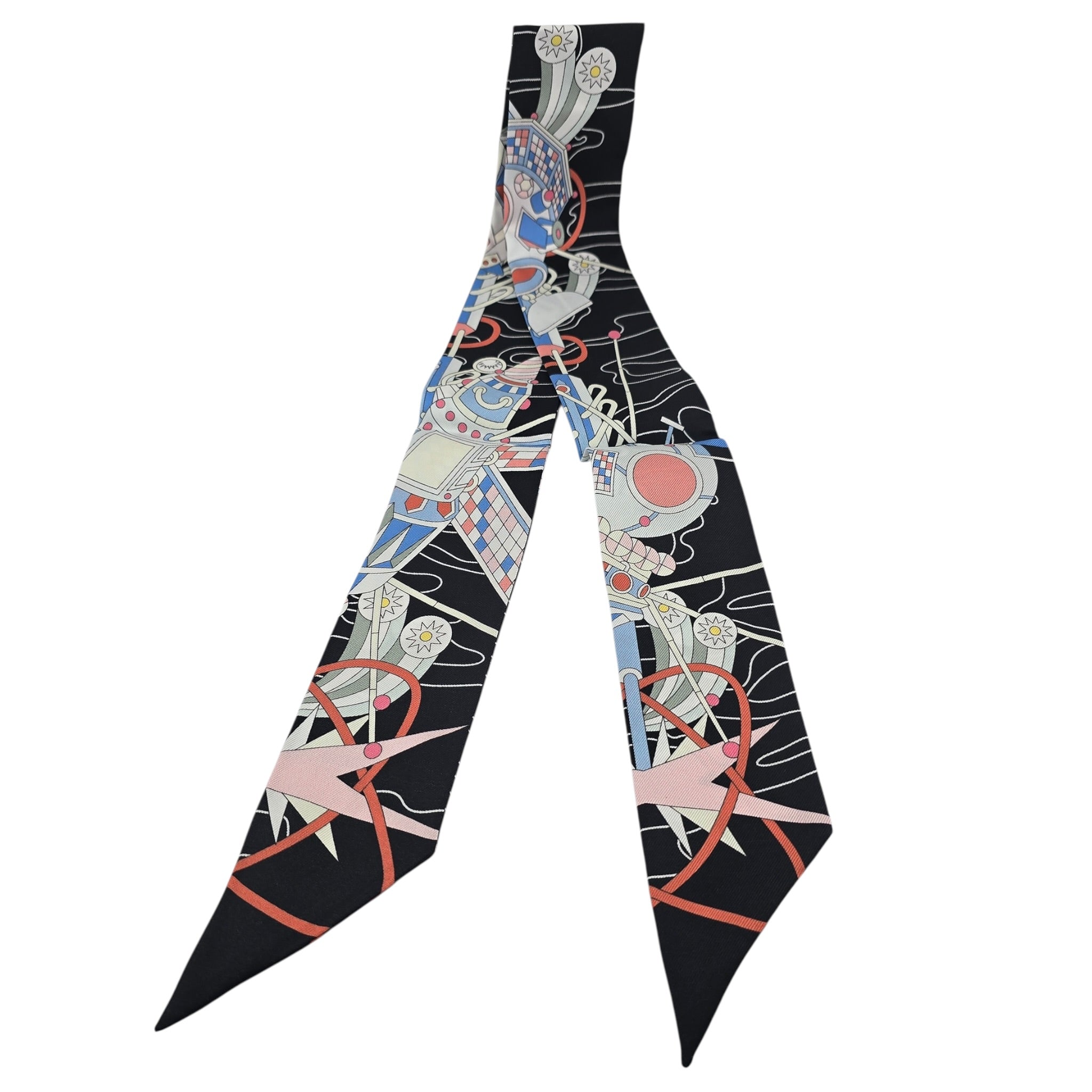 Hermes Silk Odyssey Twilly Black Bleu Ciel Rose HERMES