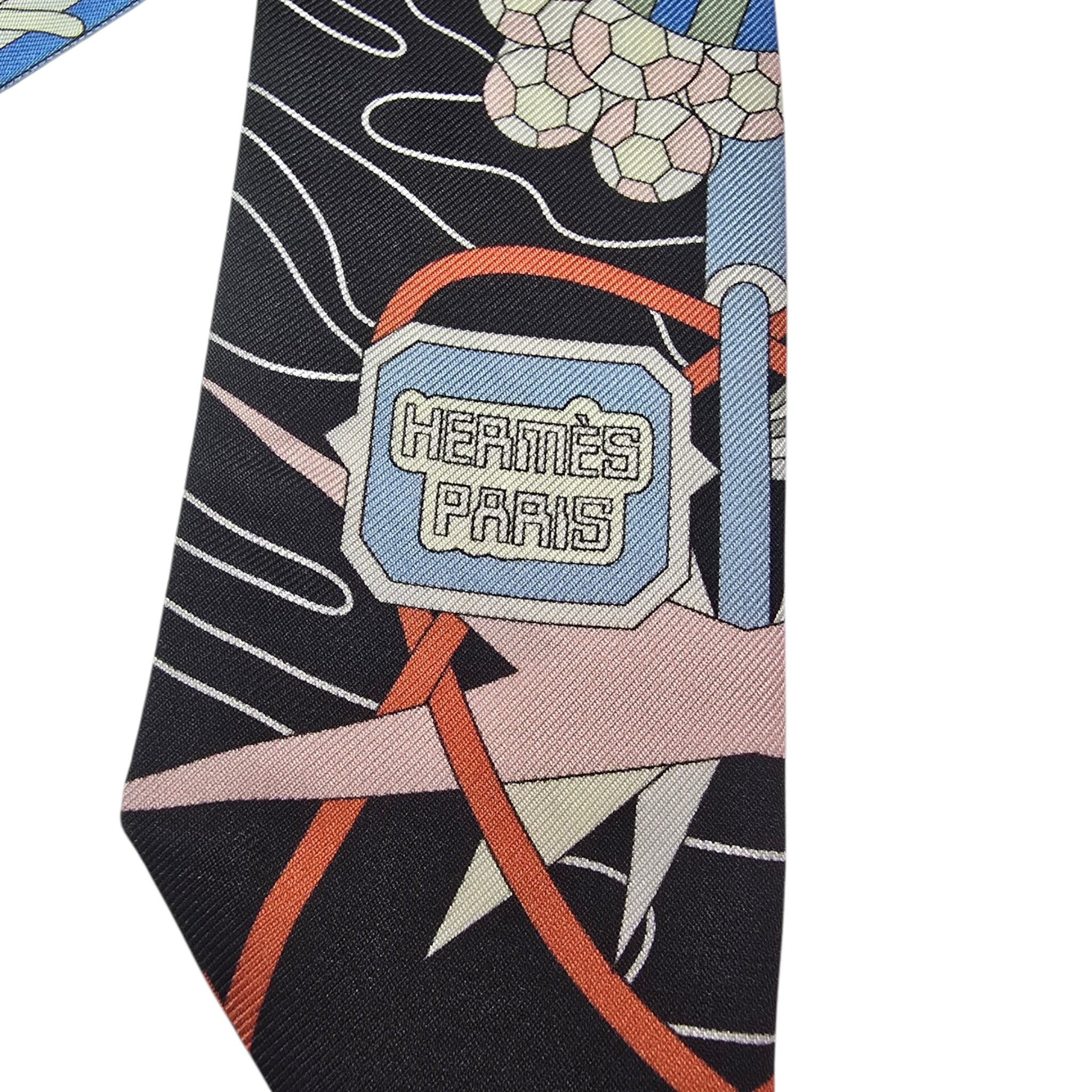 Hermes Silk Odyssey Twilly Black Bleu Ciel Rose HERMES