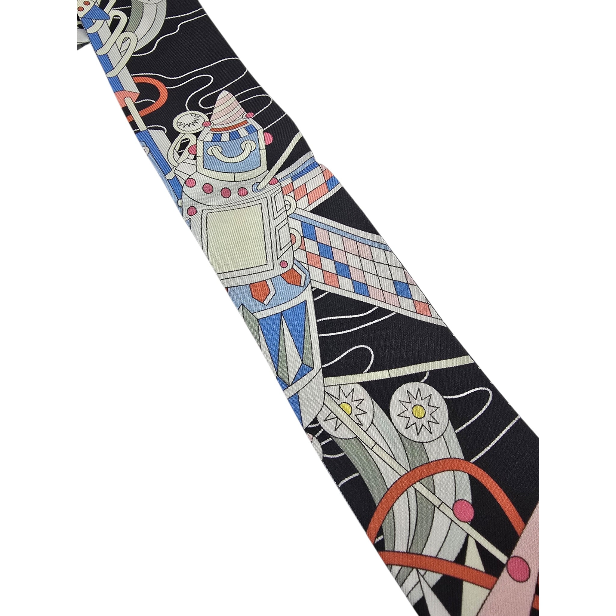 Hermes Silk Odyssey Twilly Black Bleu Ciel Rose HERMES