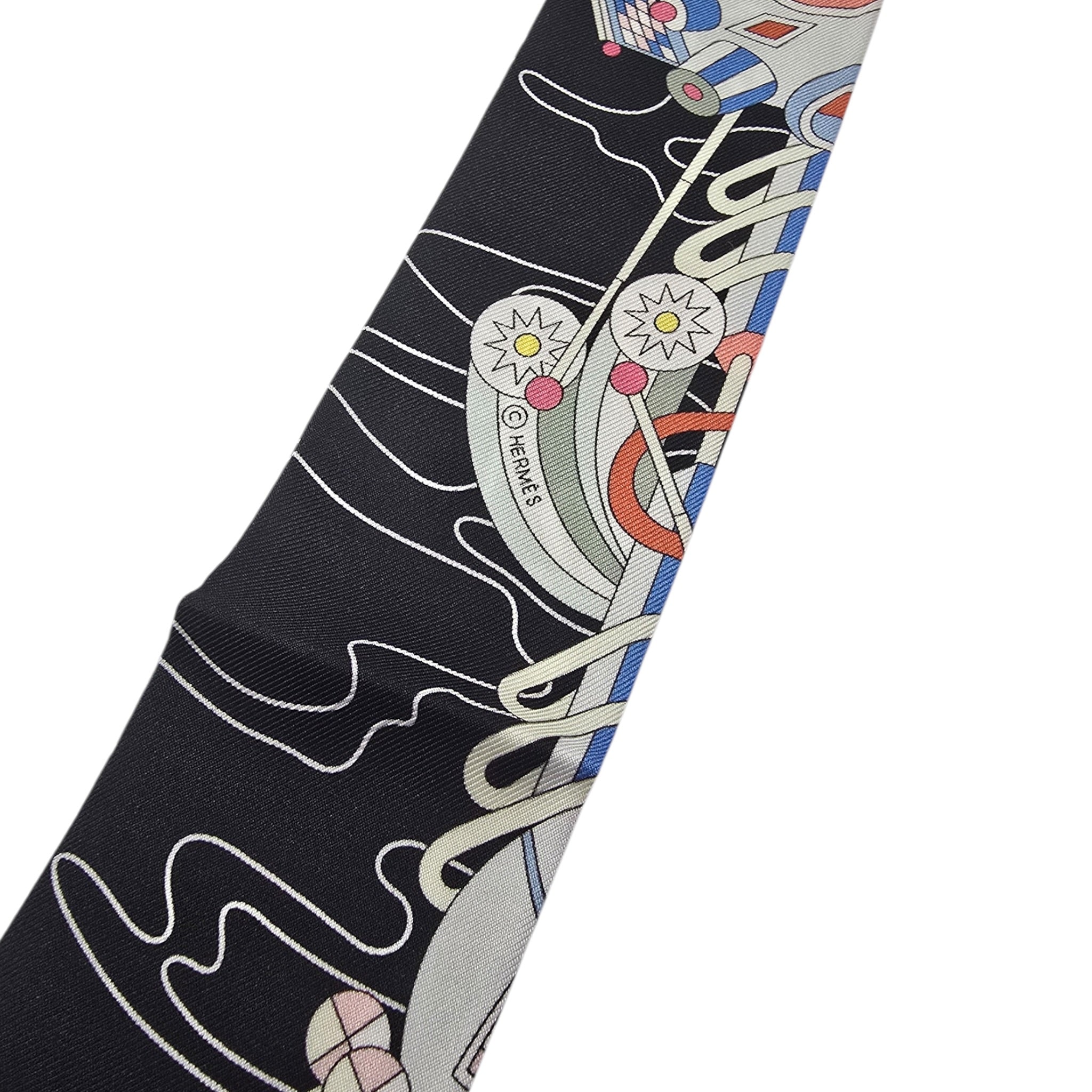 Hermes Silk Odyssey Twilly Black Bleu Ciel Rose HERMES
