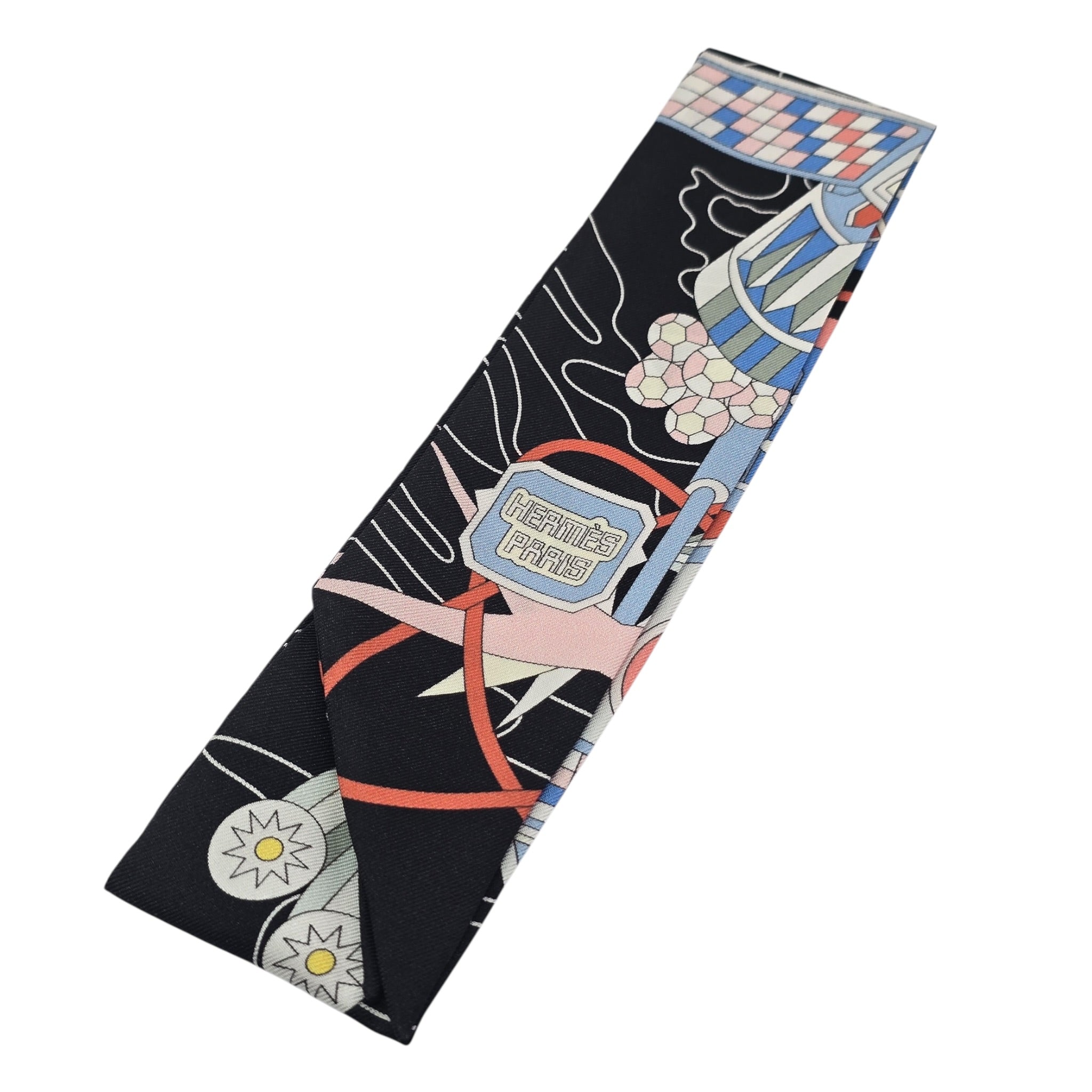 Hermes Silk Odyssey Twilly Black Bleu Ciel Rose HERMES