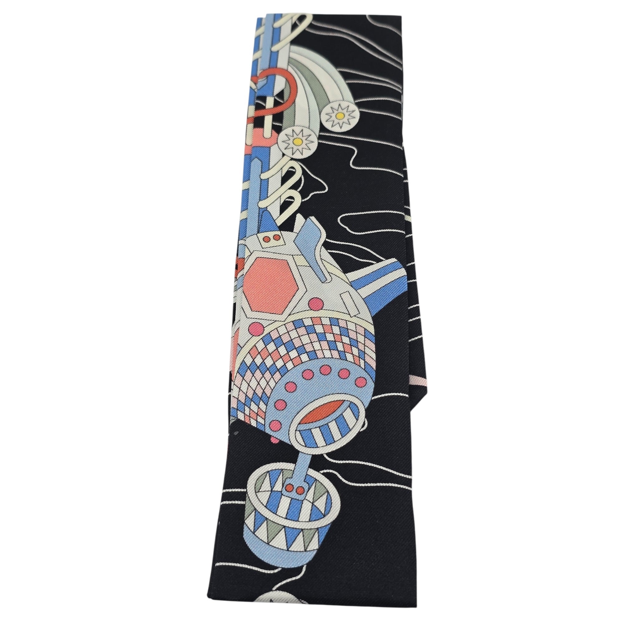 Hermes Silk Odyssey Twilly Black Bleu Ciel Rose HERMES