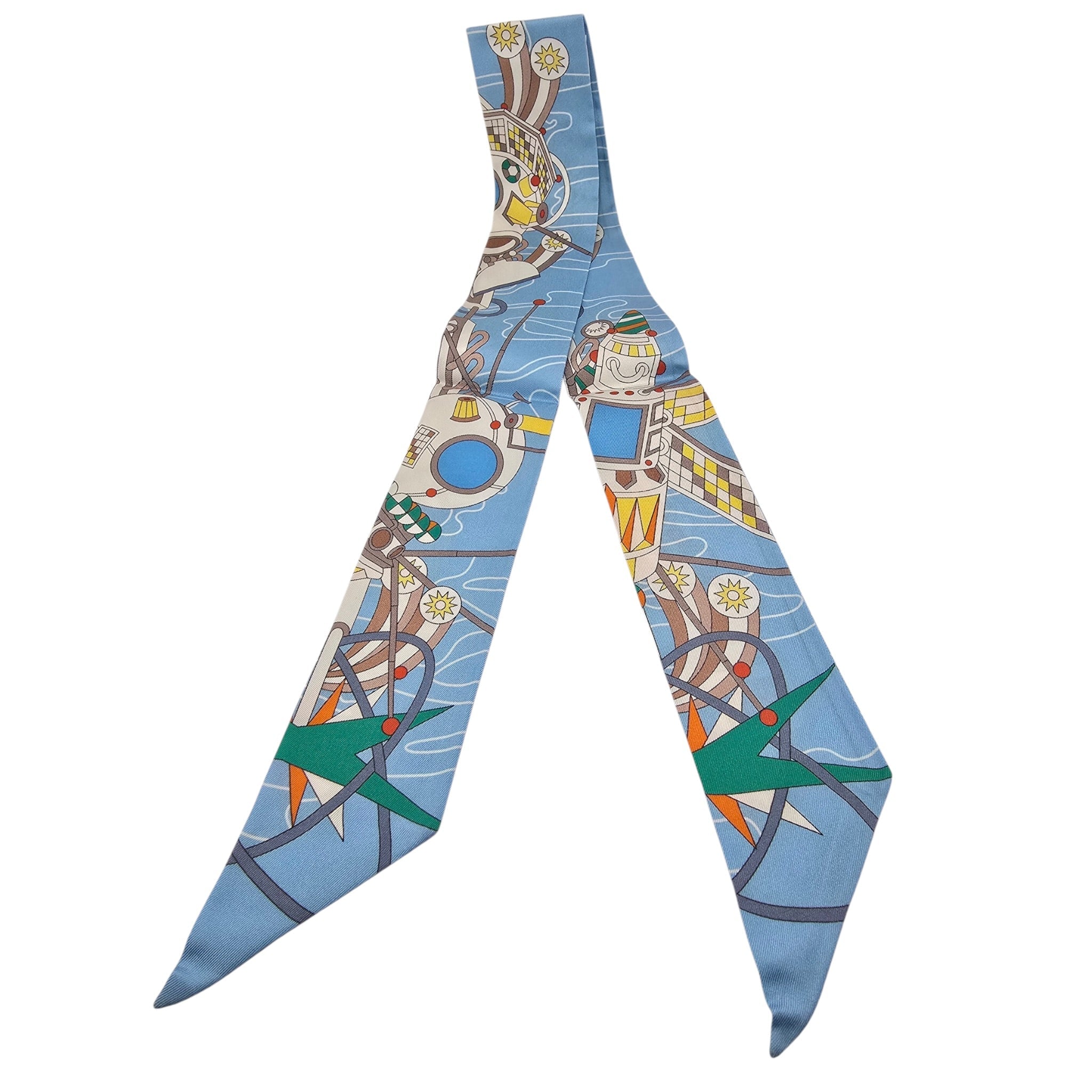 Hermes Silk Odyssey Twilly Beige Bleu Ciel Jaune Vif HERMES