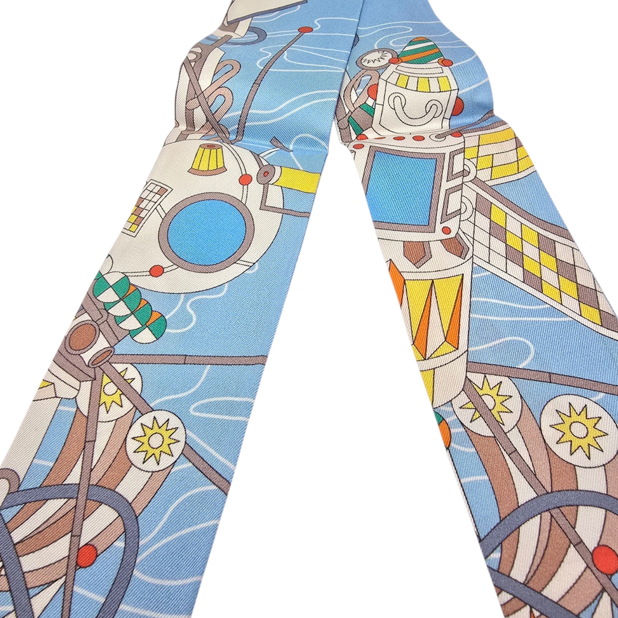 Hermes Silk Odyssey Twilly Beige Bleu Ciel Jaune Vif HERMES