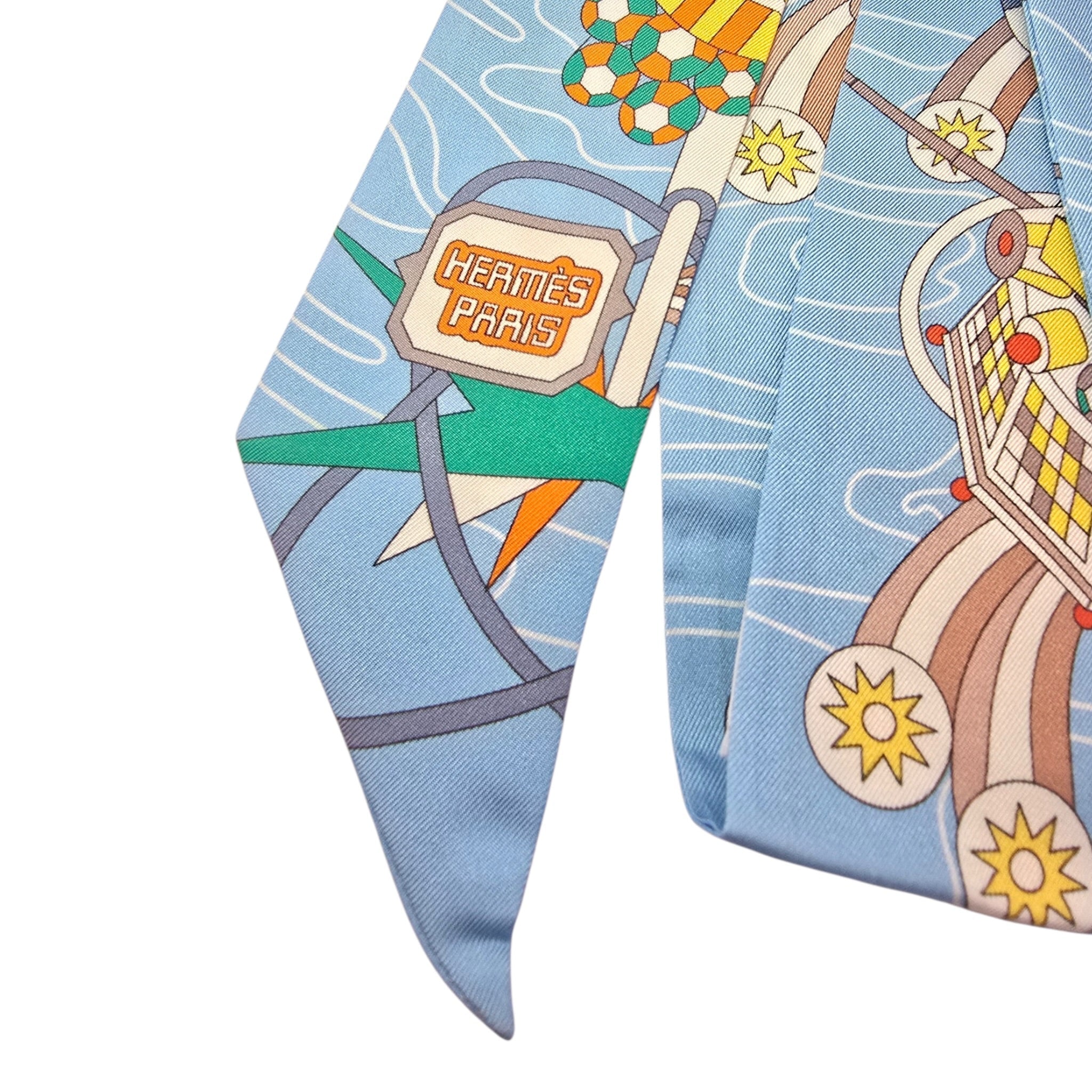 Hermes Silk Odyssey Twilly Beige Bleu Ciel Jaune Vif HERMES