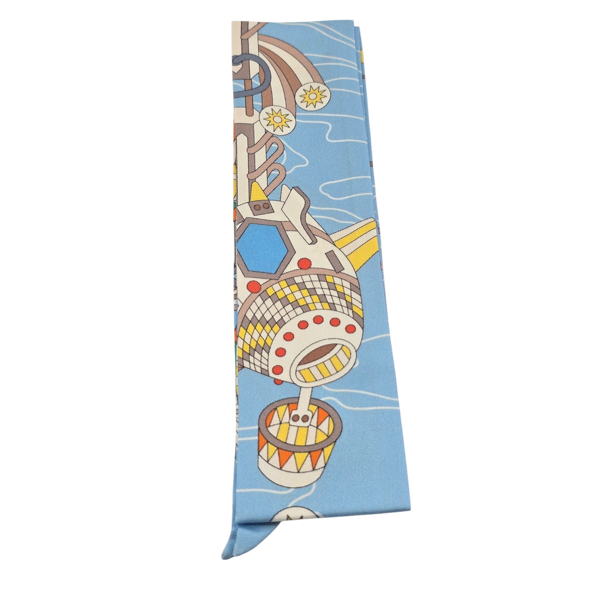 Hermes Silk Odyssey Twilly Beige Bleu Ciel Jaune Vif HERMES
