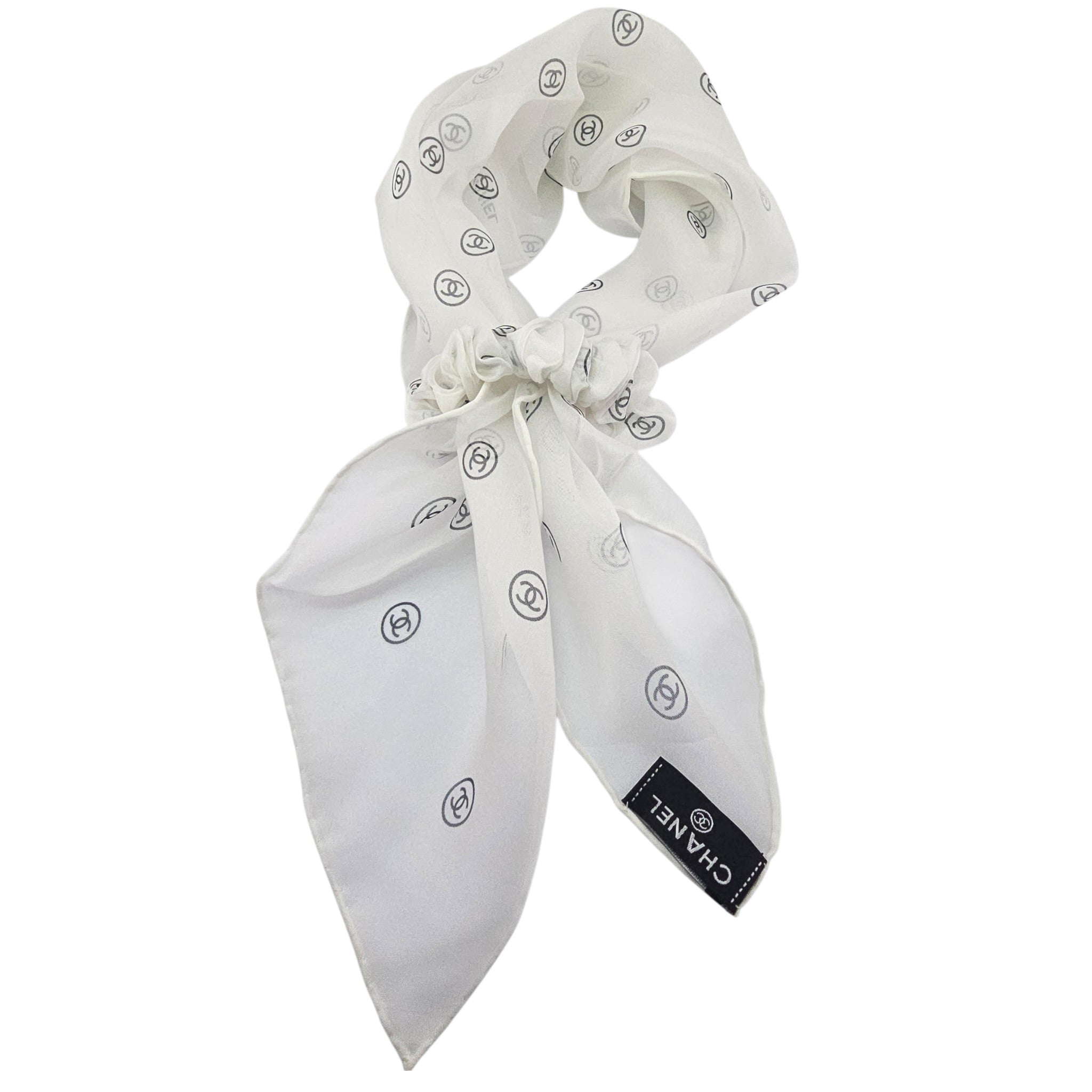 Chanel CC Silk Scarf Scrunchie White CHANEL