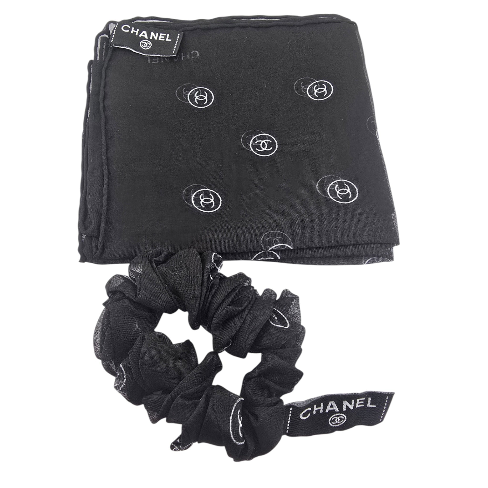 Chanel CC Silk Scarf Scrunchie Black CHANEL