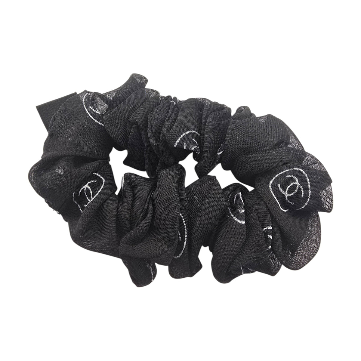 Chanel CC Silk Scarf Scrunchie Black CHANEL
