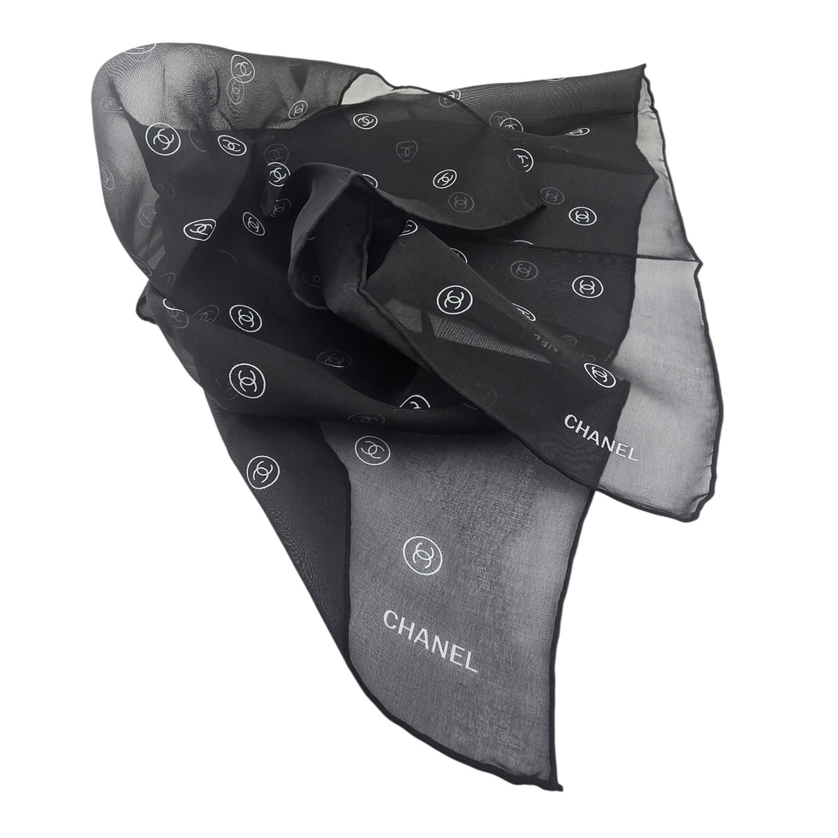 Chanel CC Silk Scarf Scrunchie Black CHANEL