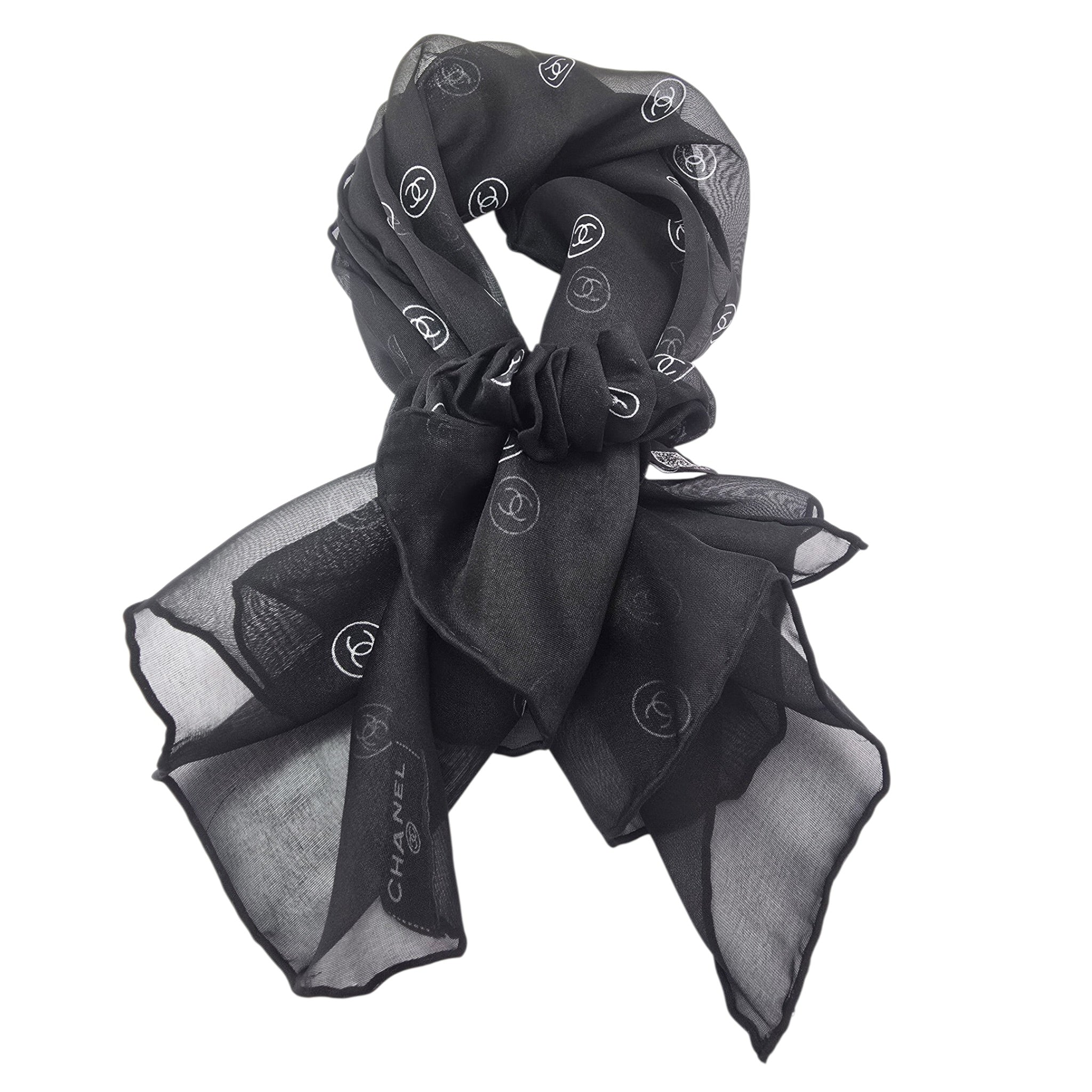Chanel CC Silk Scarf Scrunchie Black CHANEL