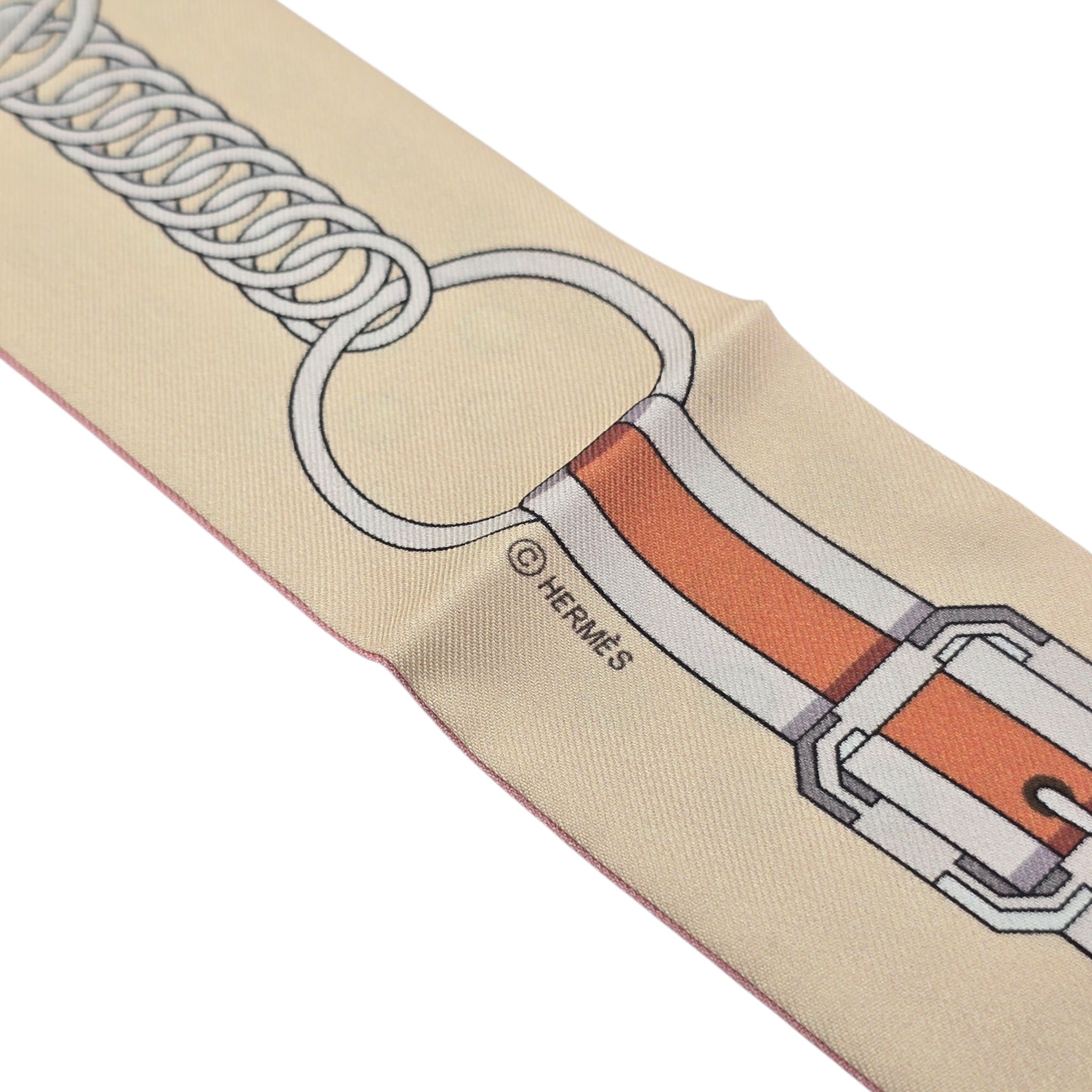 Hermes Silk Twilly Grand Tralala Rose Poudre Beige Pink HERMES