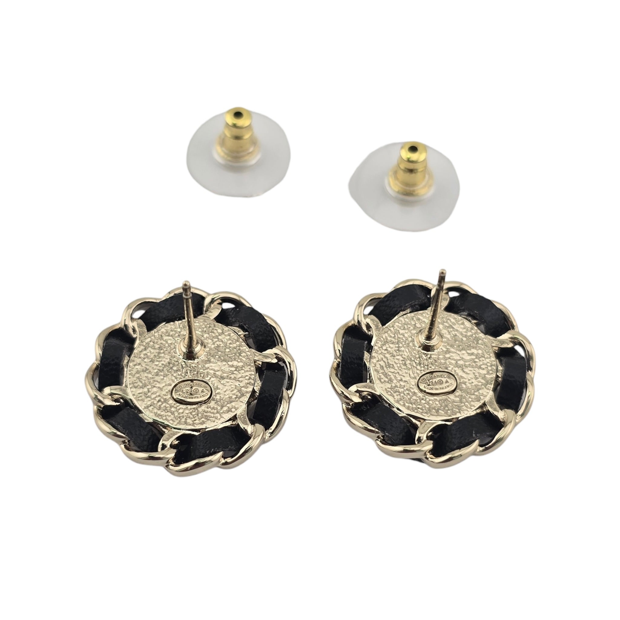 Chanel CC Black Leather Purple Round Earrings 2024 CHANEL