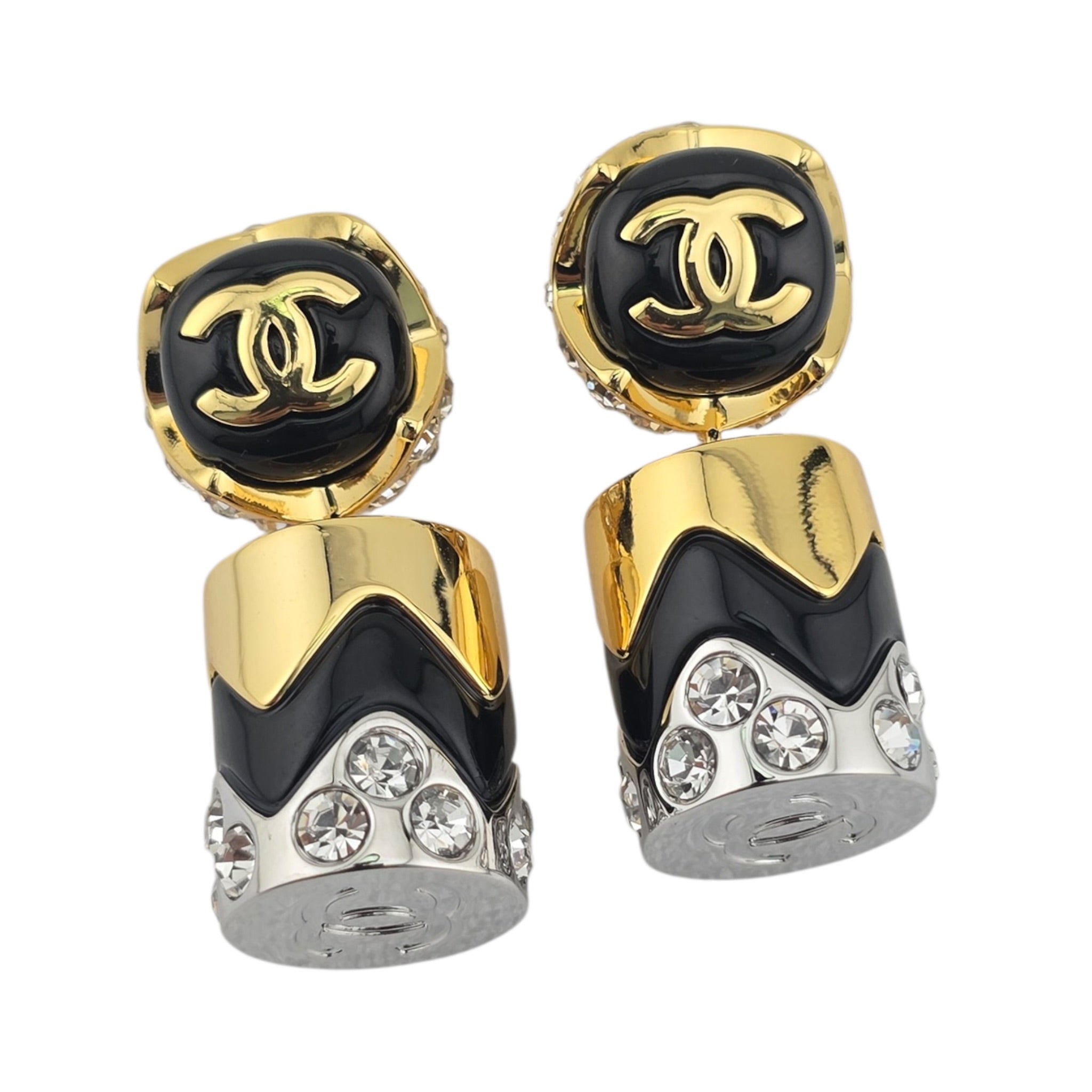 Chanel CC Drop Pendant Black Gold Earrings 2026 CHANEL