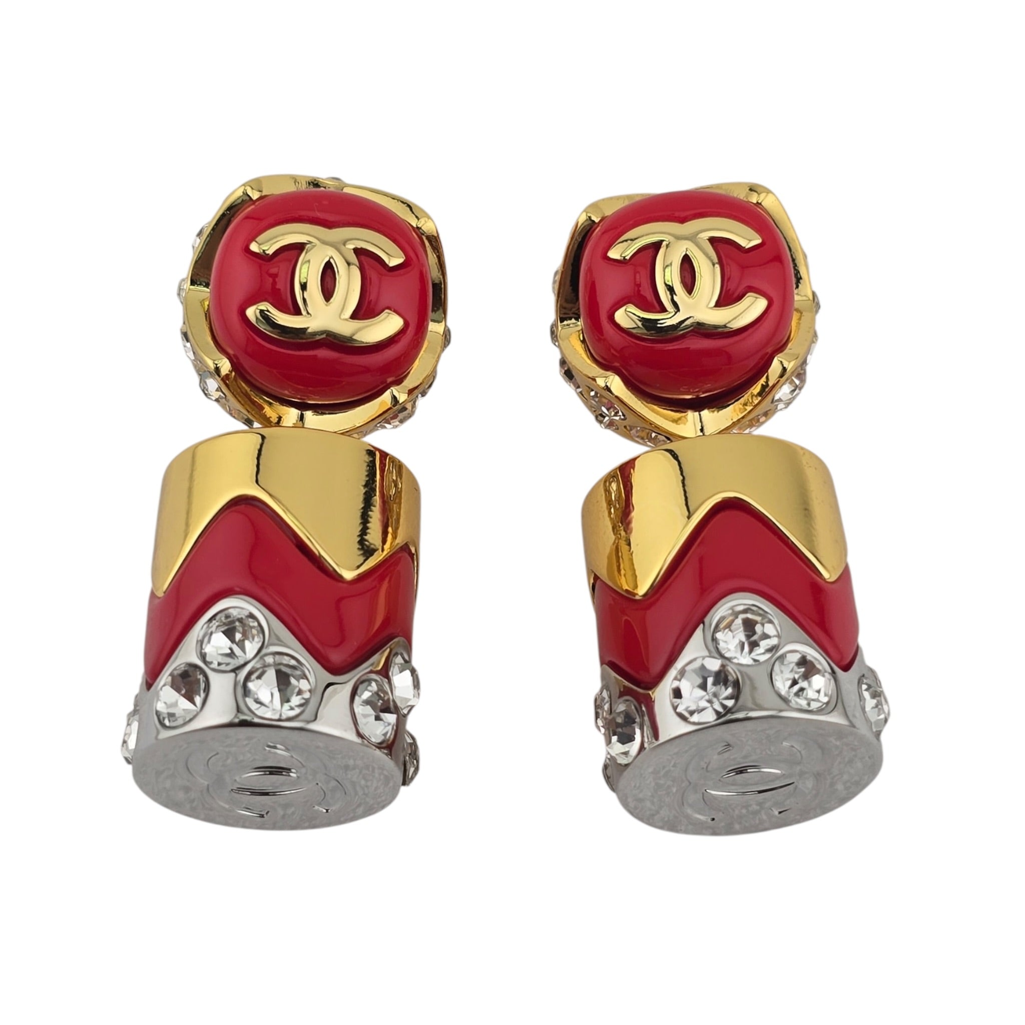 Chanel CC Drop Pendant Red Gold Silver Earrings 2026 CHANEL