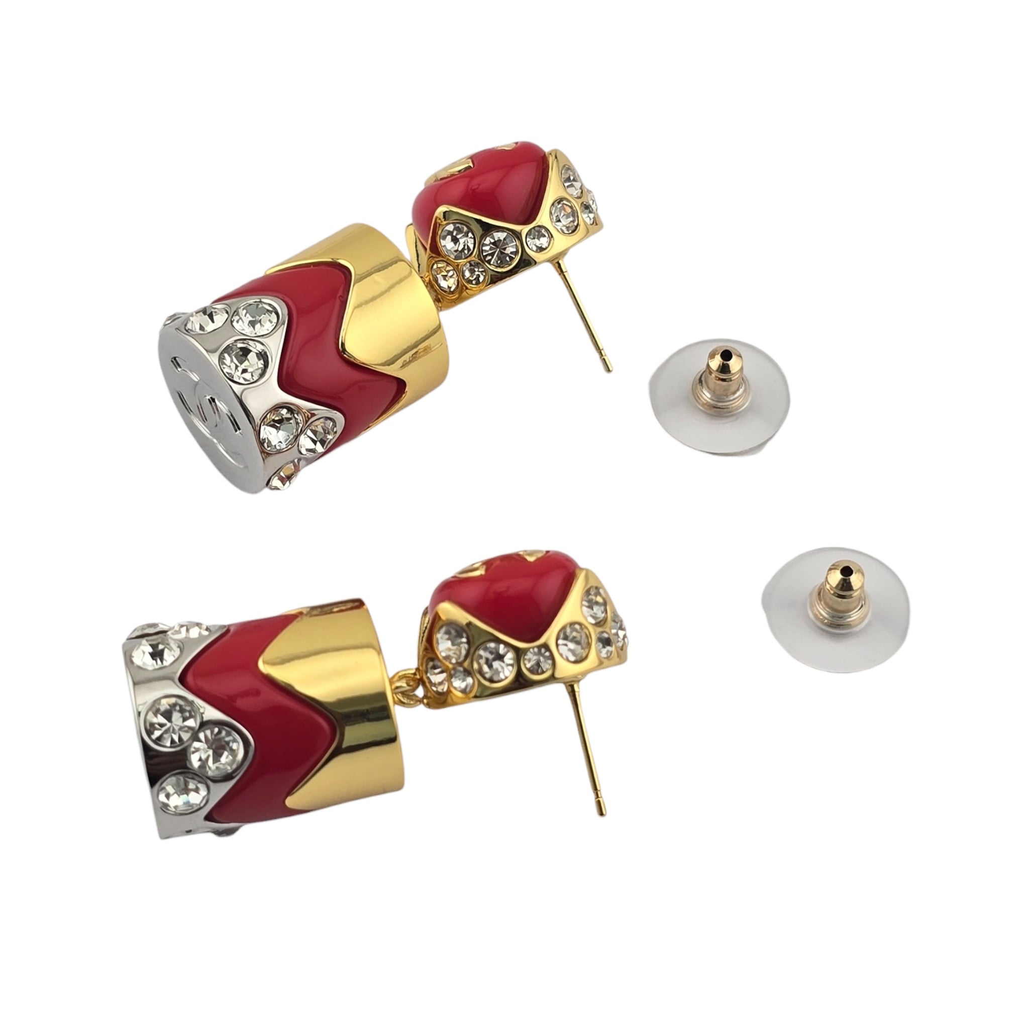 Chanel CC Drop Pendant Red Gold Silver Earrings 2026 CHANEL