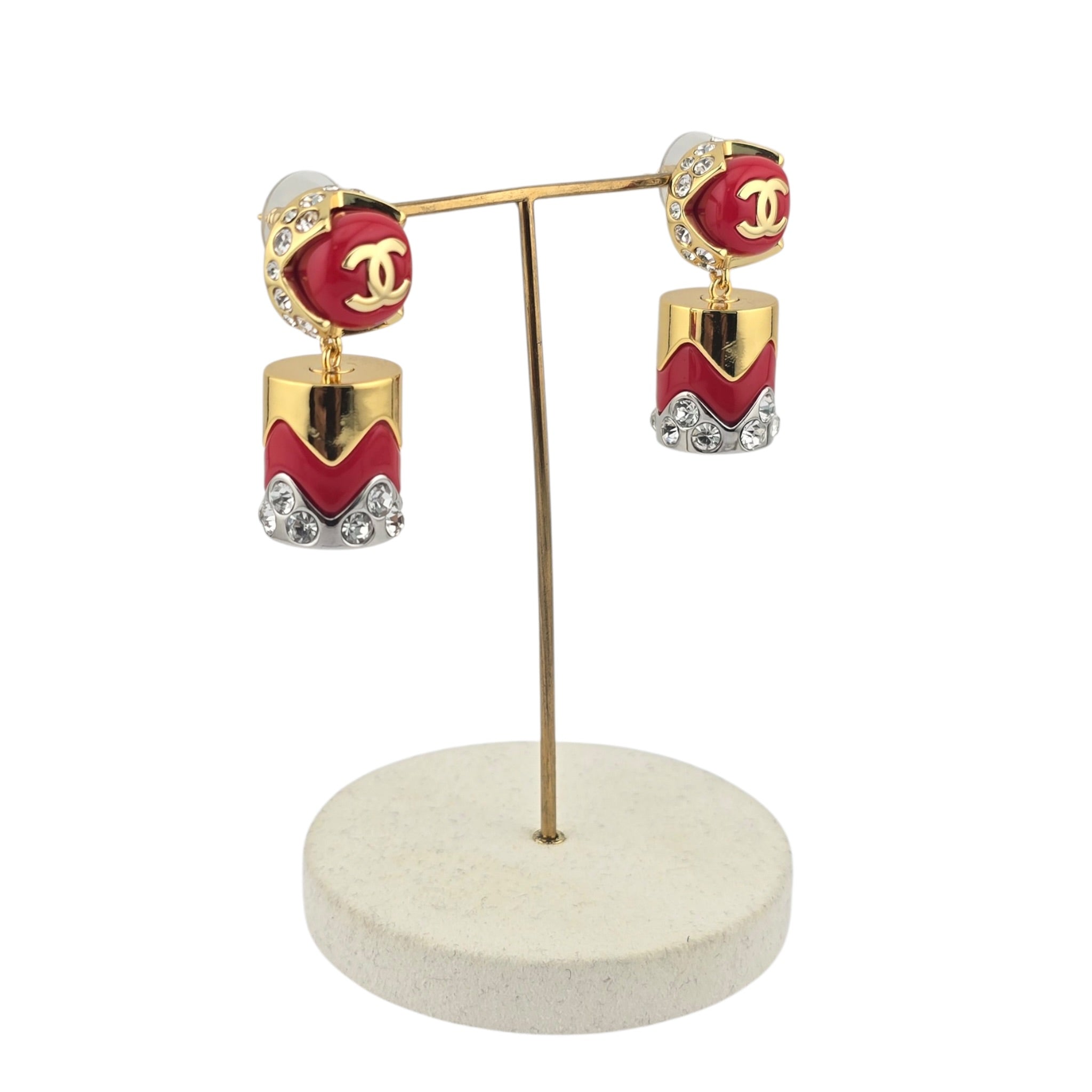 Chanel CC Drop Pendant Red Gold Silver Earrings 2026 CHANEL