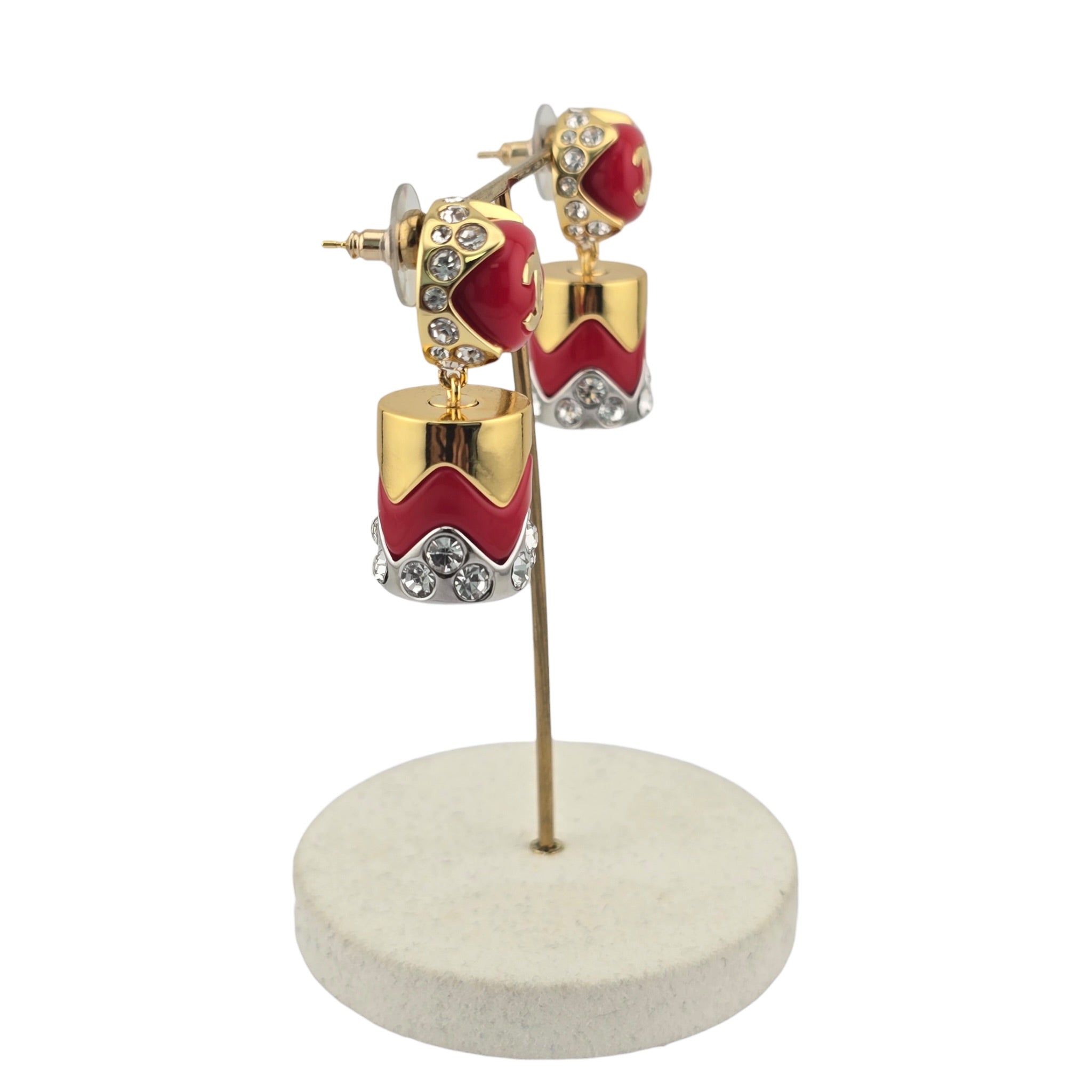 Chanel CC Drop Pendant Red Gold Silver Earrings 2026 CHANEL
