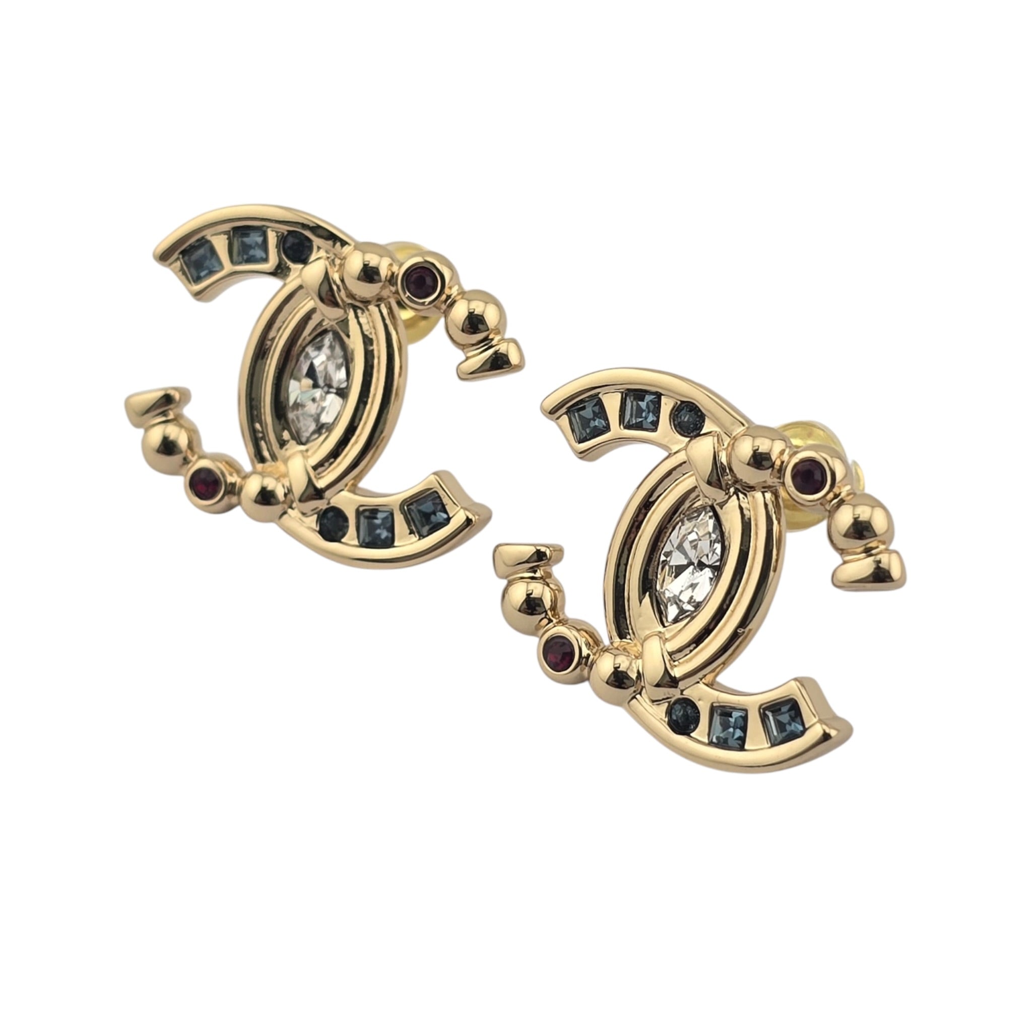 Chanel CC Gold Stud Crystal Earrings 2025 CHANEL