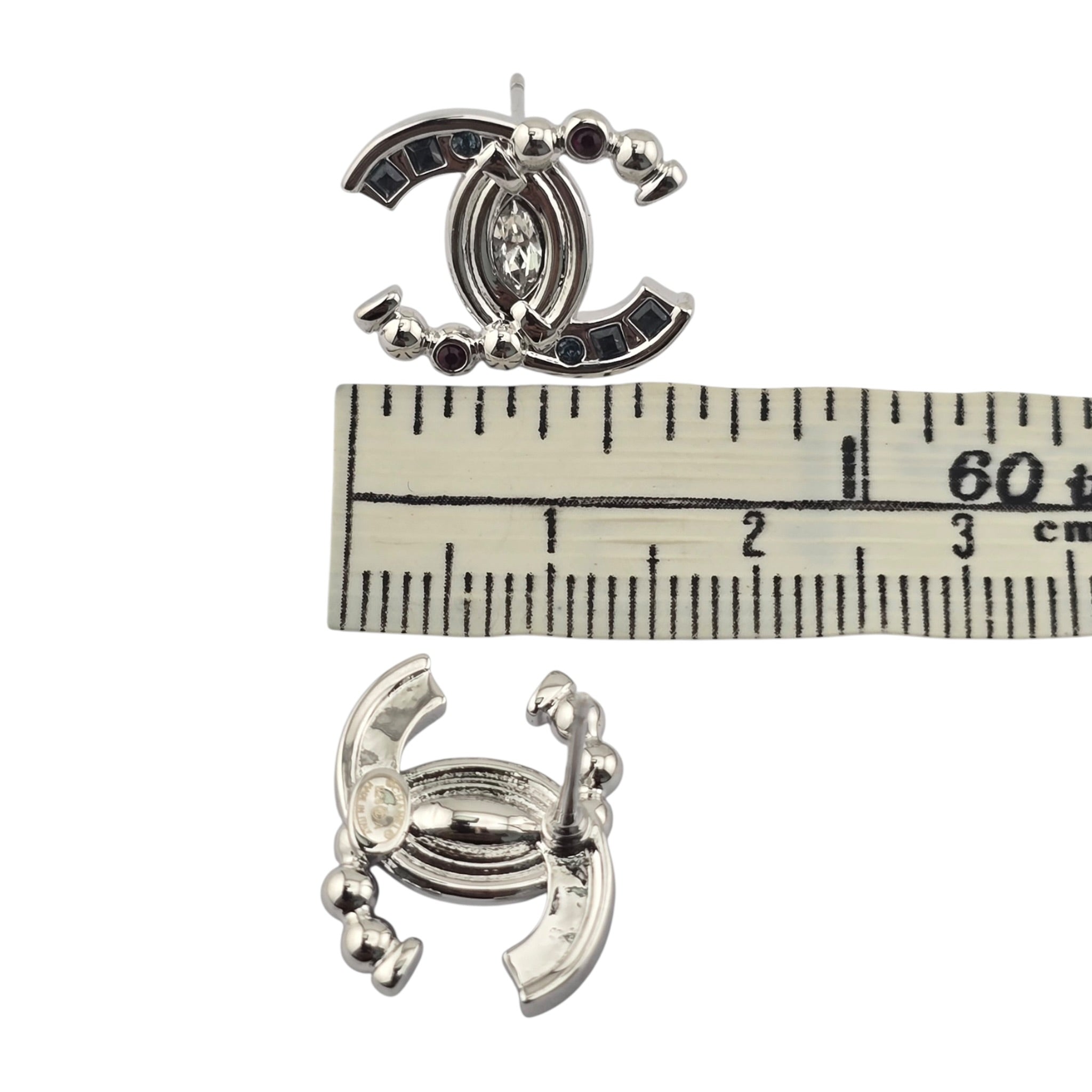 Chanel CC Silver Stud Crystal Earrings 2025 CHANEL