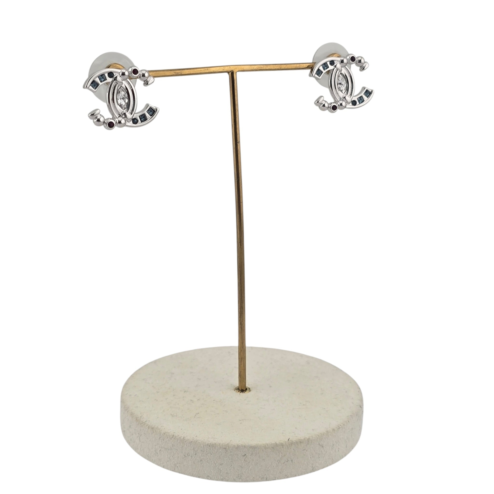 Chanel CC Silver Stud Crystal Earrings 2025 CHANEL