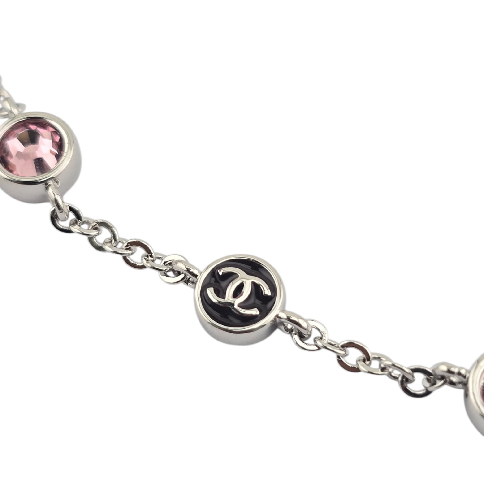 Chanel CC Silver Pink Bead Necklace 2026 CHANEL