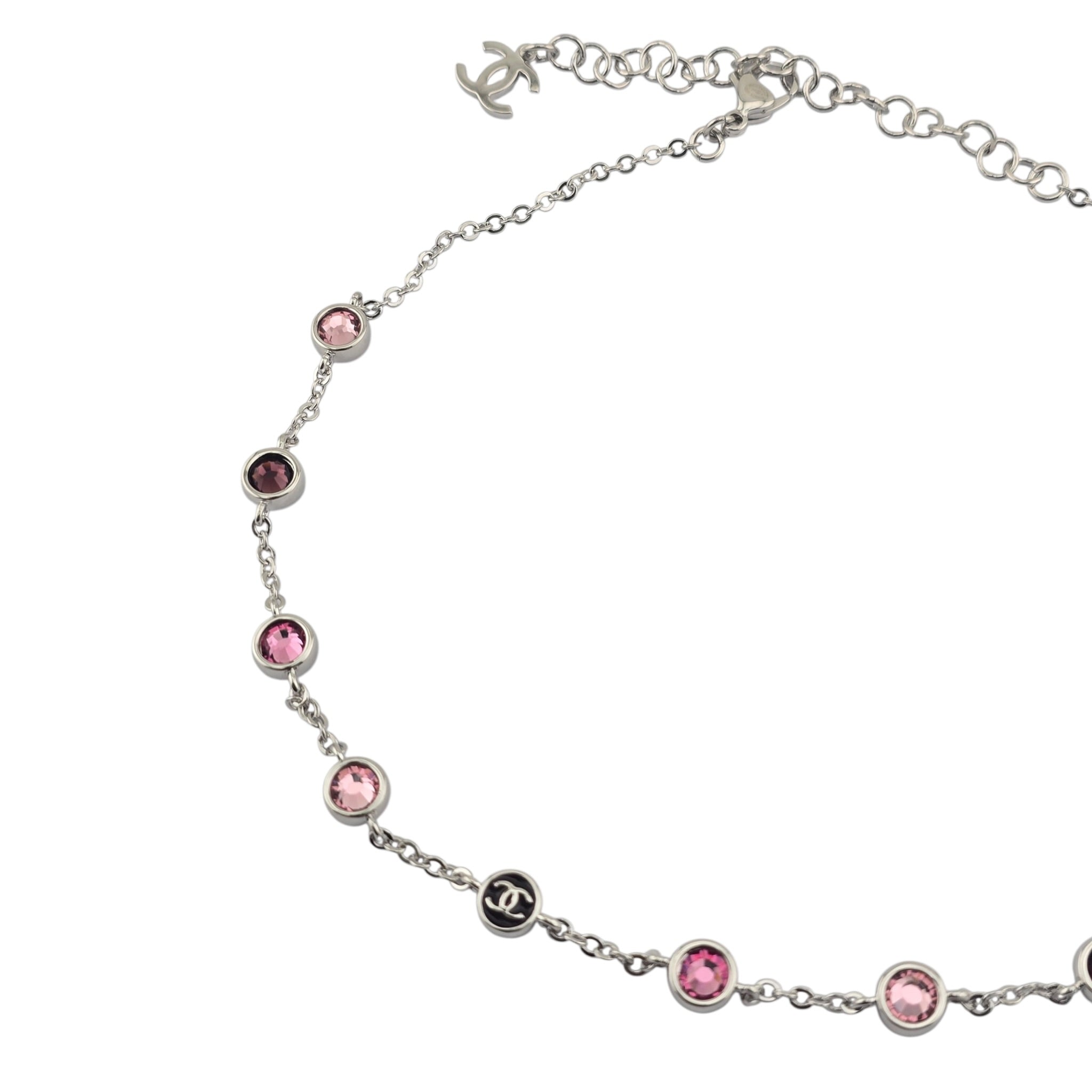 Chanel CC Silver Pink Bead Necklace 2026 CHANEL