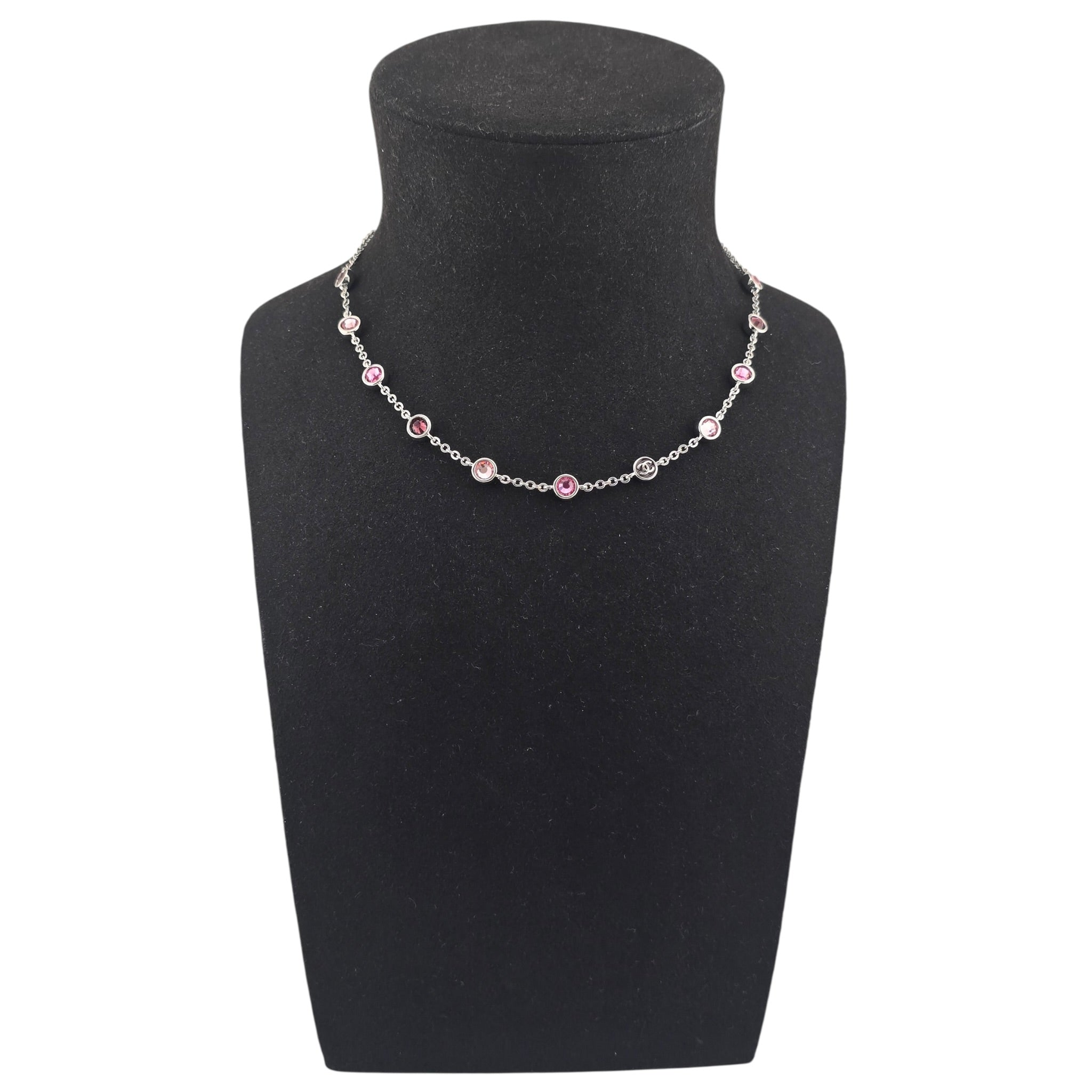 Chanel CC Silver Pink Bead Necklace 2026 CHANEL