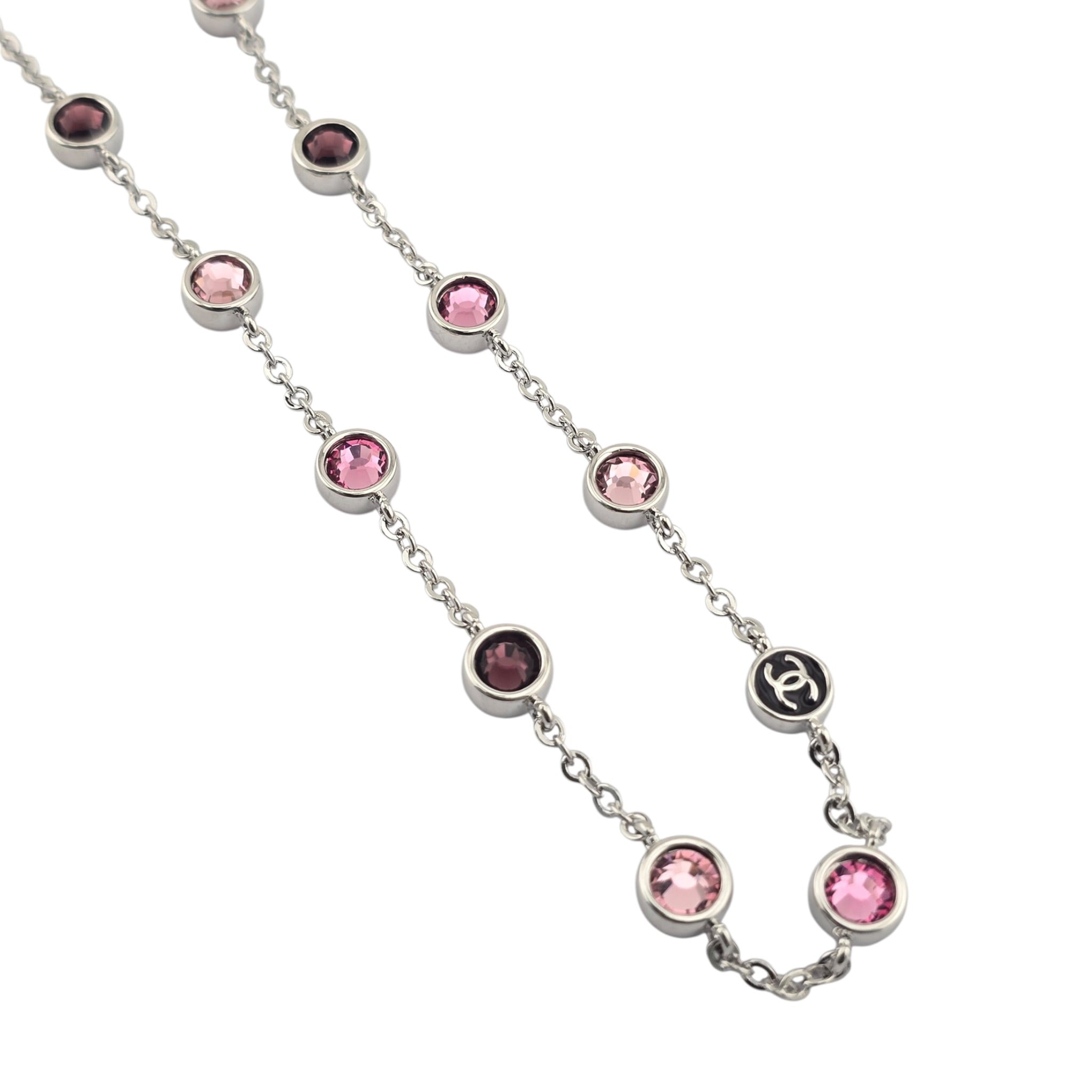 Chanel CC Silver Pink Bead Necklace 2026 CHANEL