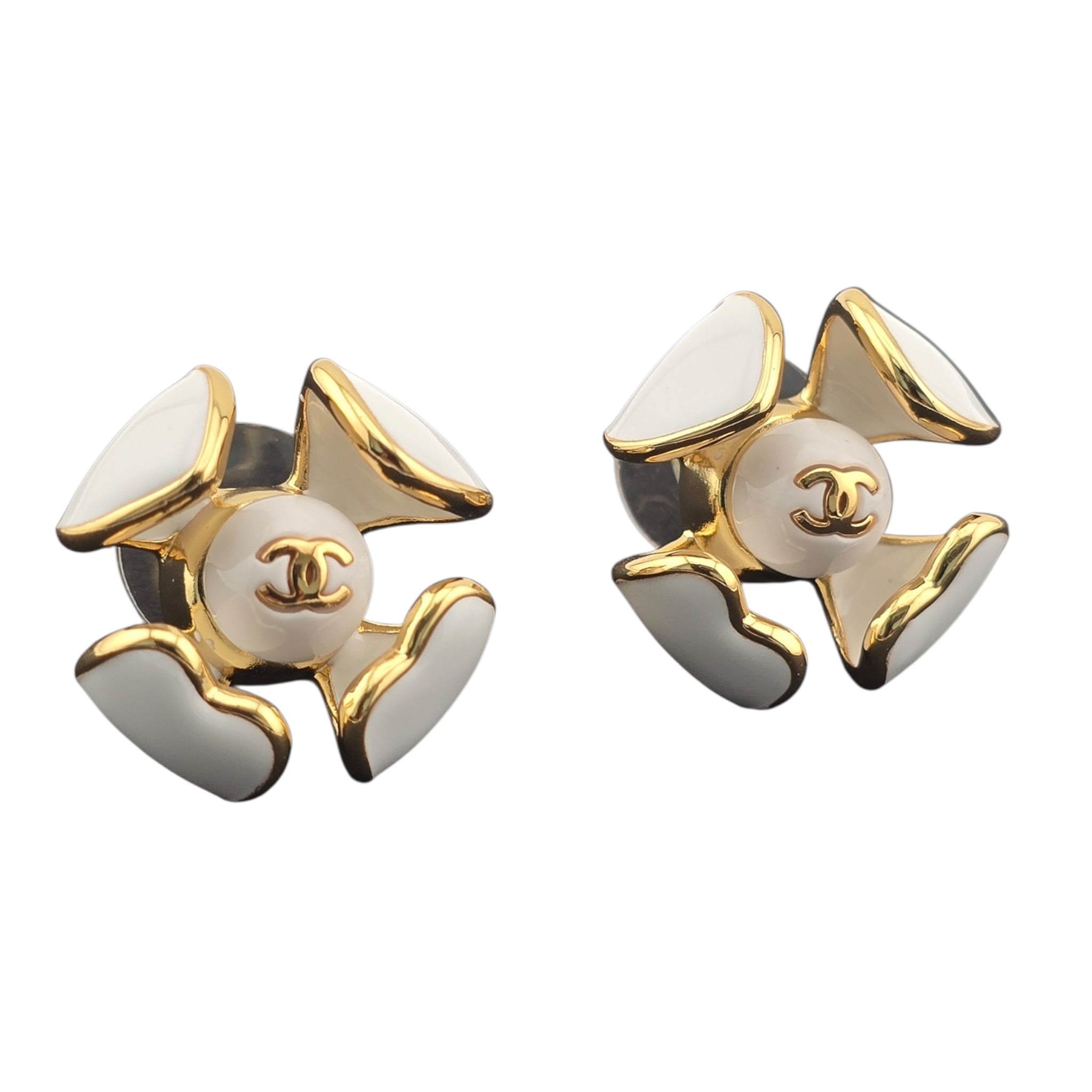 Chanel CC White Gold Enamel Earrings 2026 CHANEL