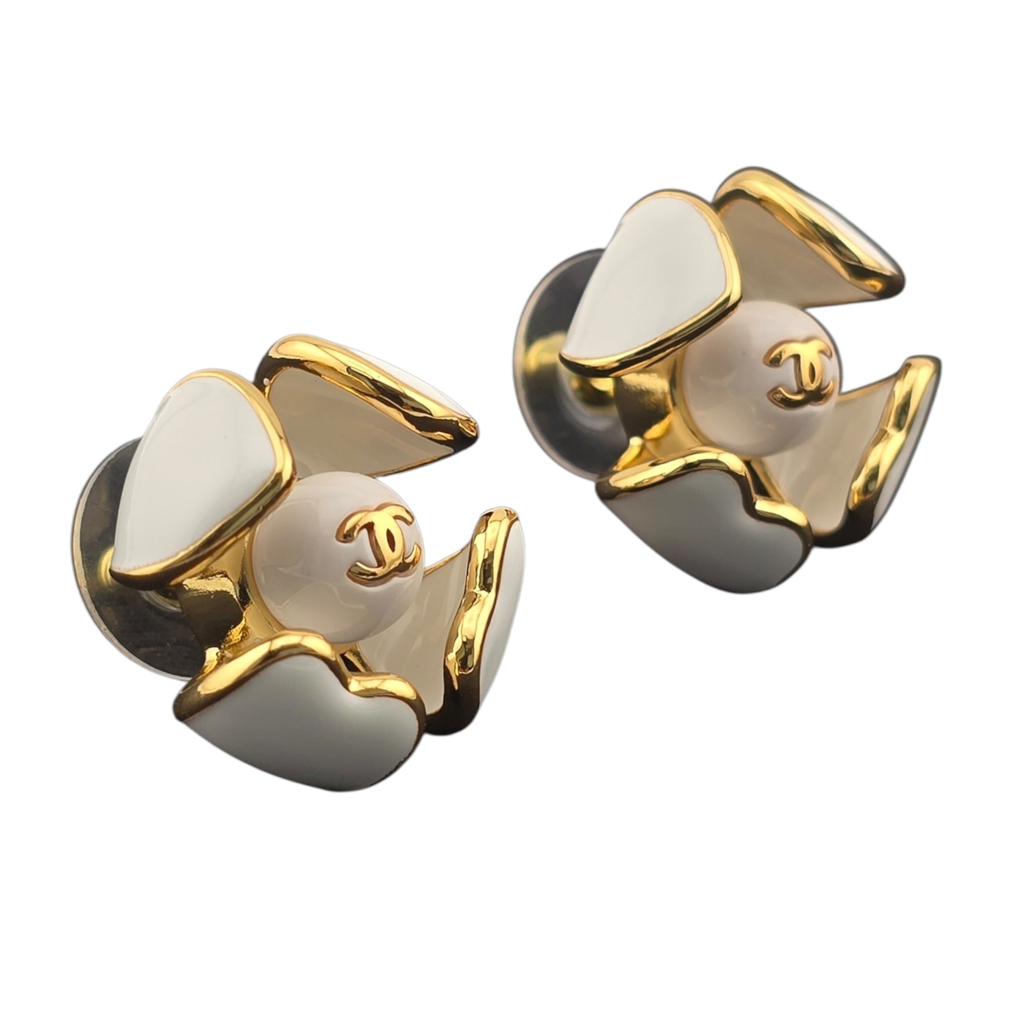 Chanel CC White Gold Enamel Earrings 2026 CHANEL