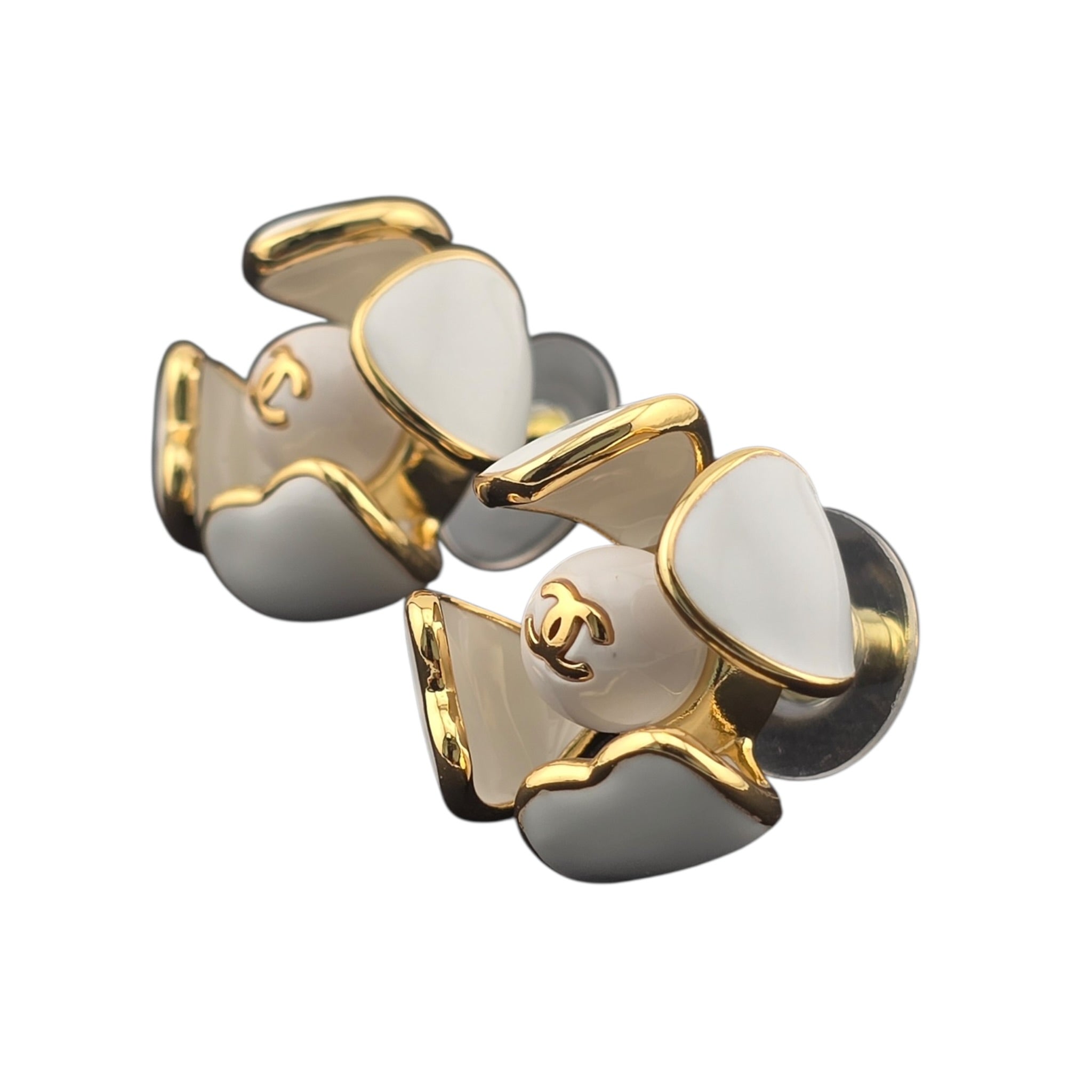 Chanel CC White Gold Enamel Earrings 2026 CHANEL