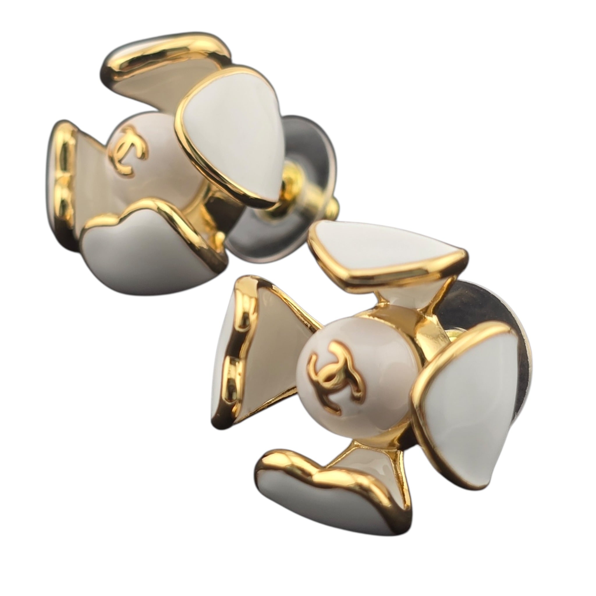 Chanel CC White Gold Enamel Earrings 2026 CHANEL