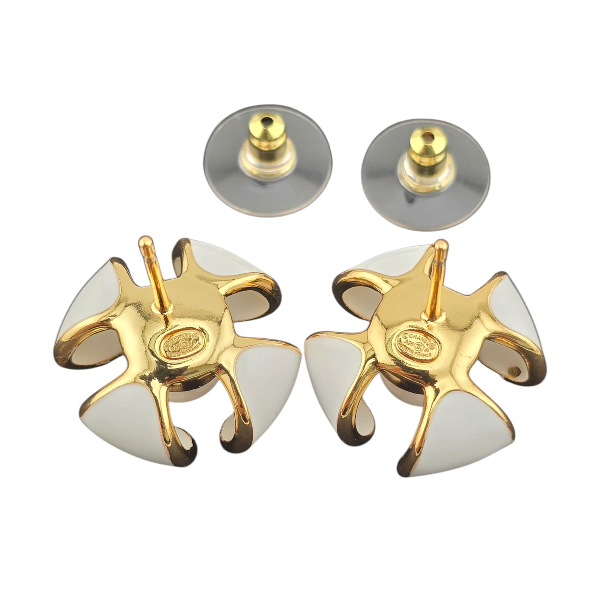 Chanel CC White Gold Enamel Earrings 2026 CHANEL