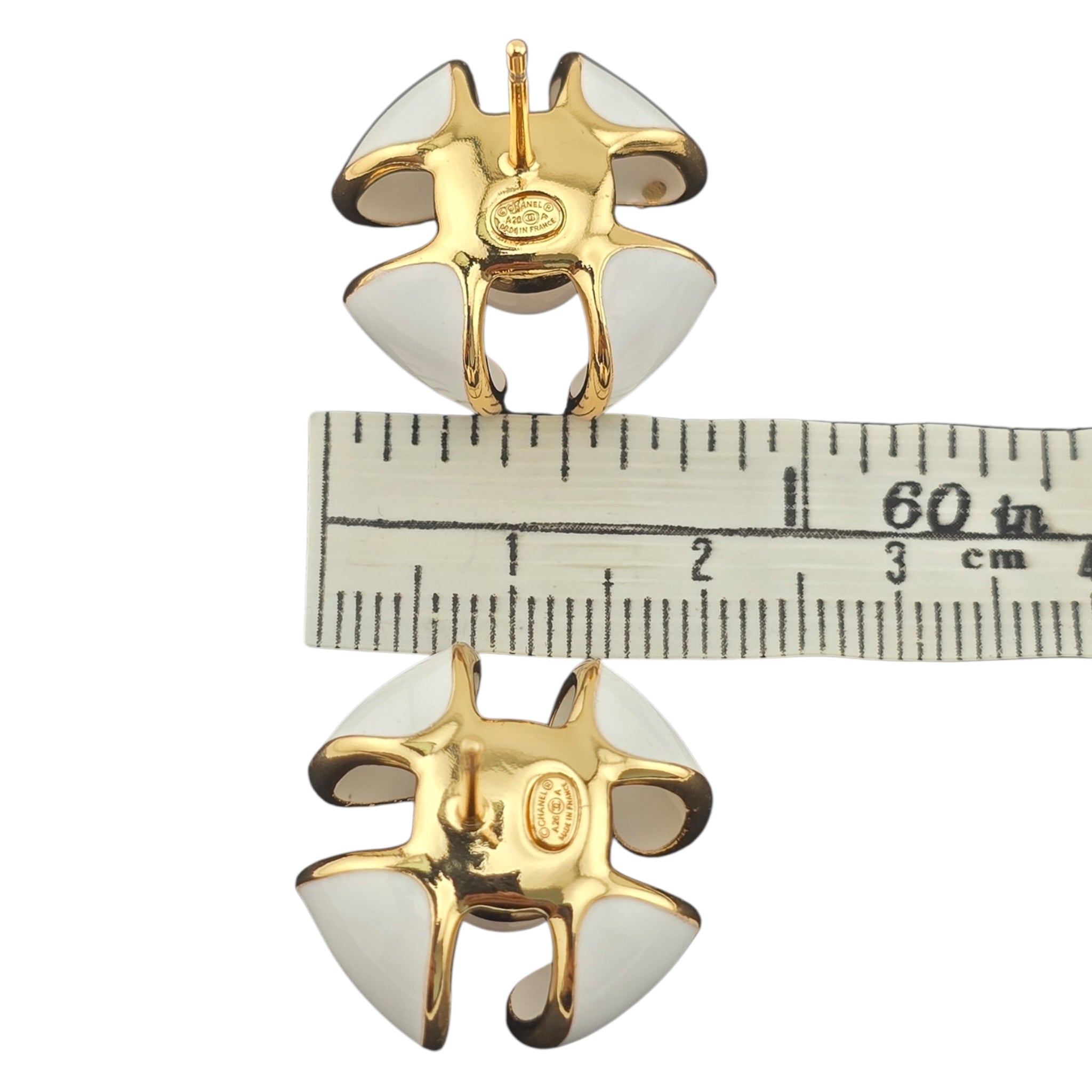 Chanel CC White Gold Enamel Earrings 2026 CHANEL