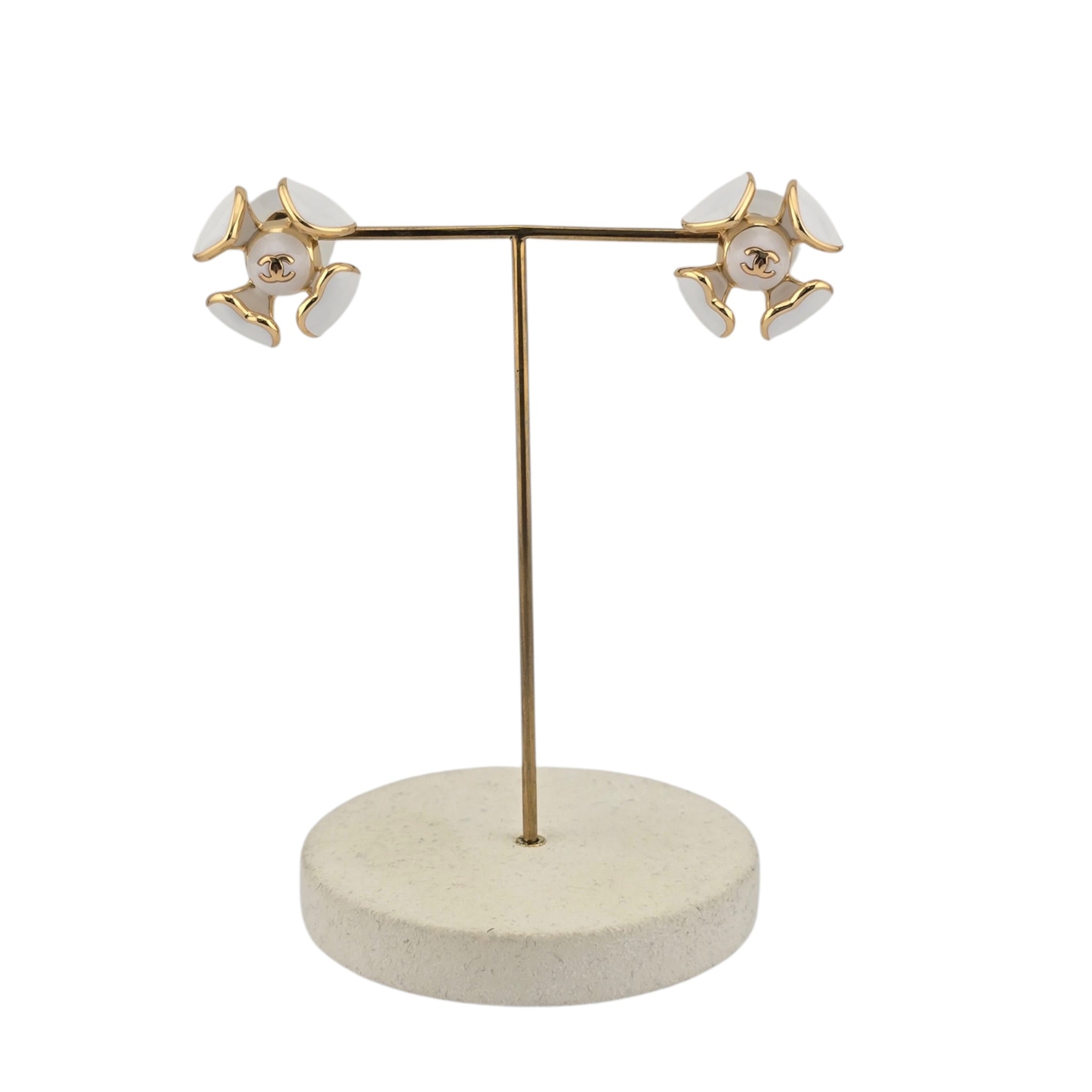 Chanel CC White Gold Enamel Earrings 2026 CHANEL