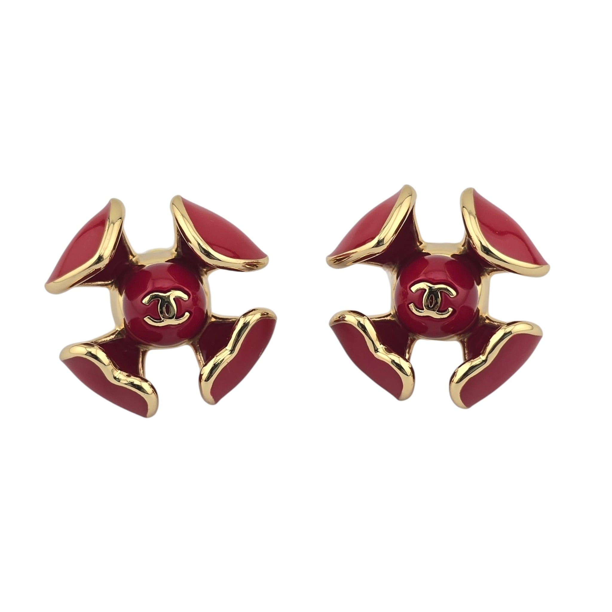 Chanel CC Red Gold Enamel Earrings 2026 CHANEL